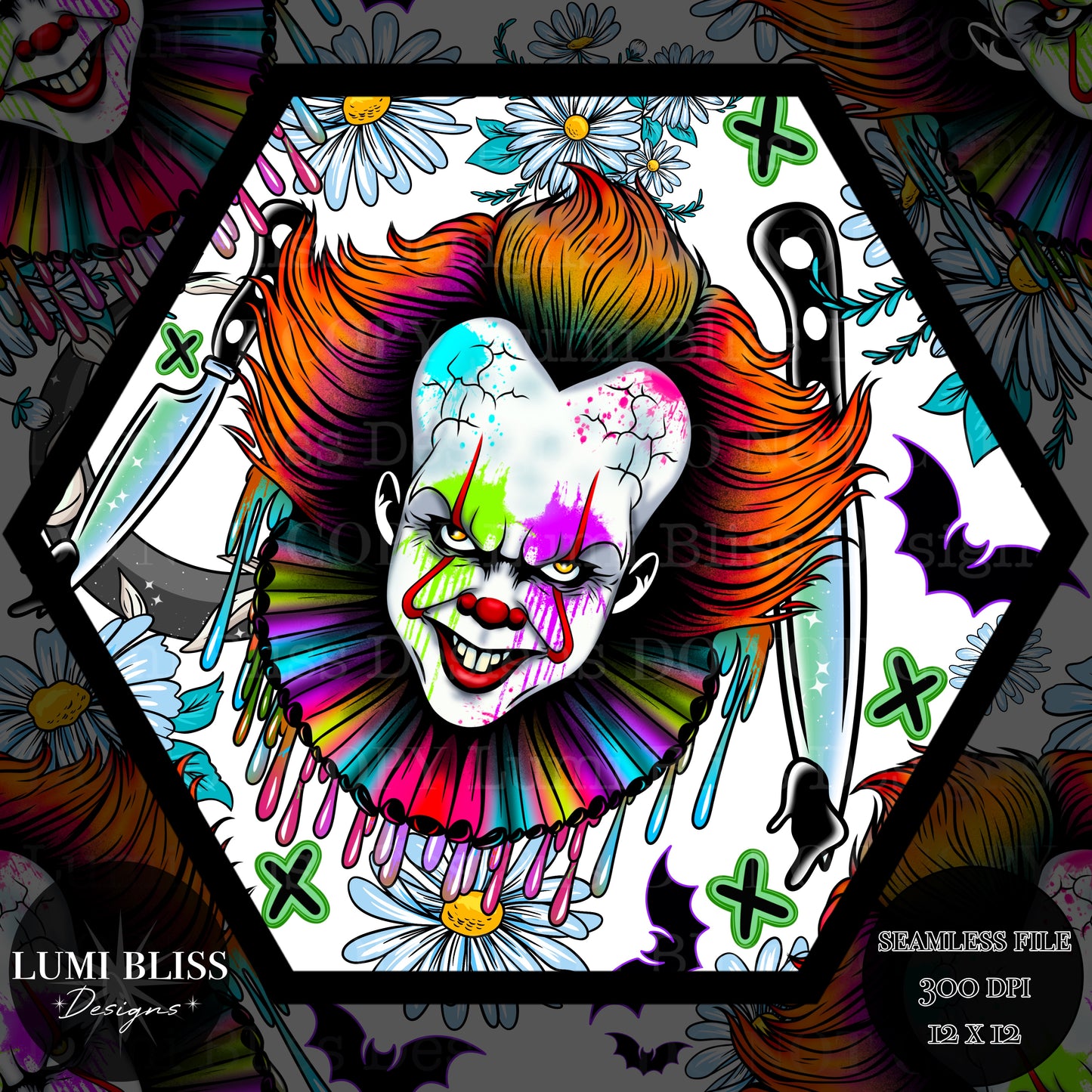 Horror Floral Pennywise Seamless