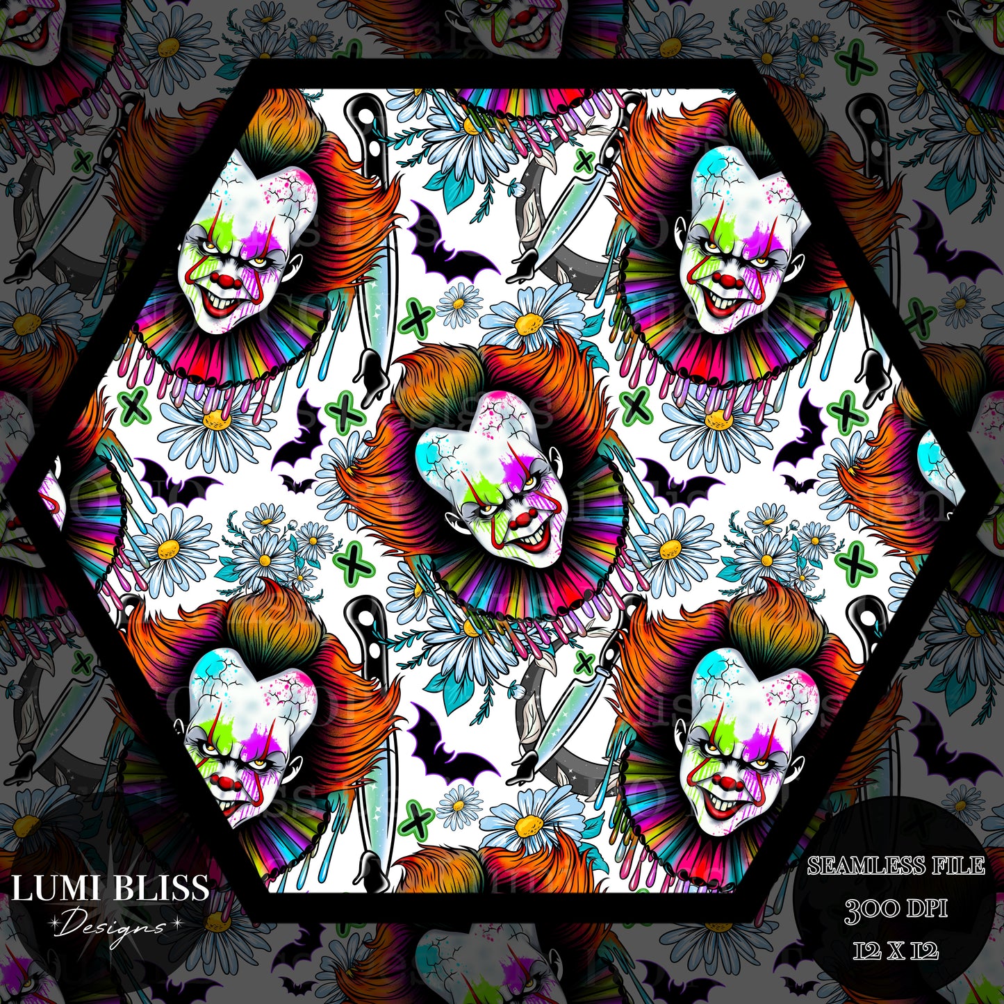 Horror Floral Pennywise Seamless