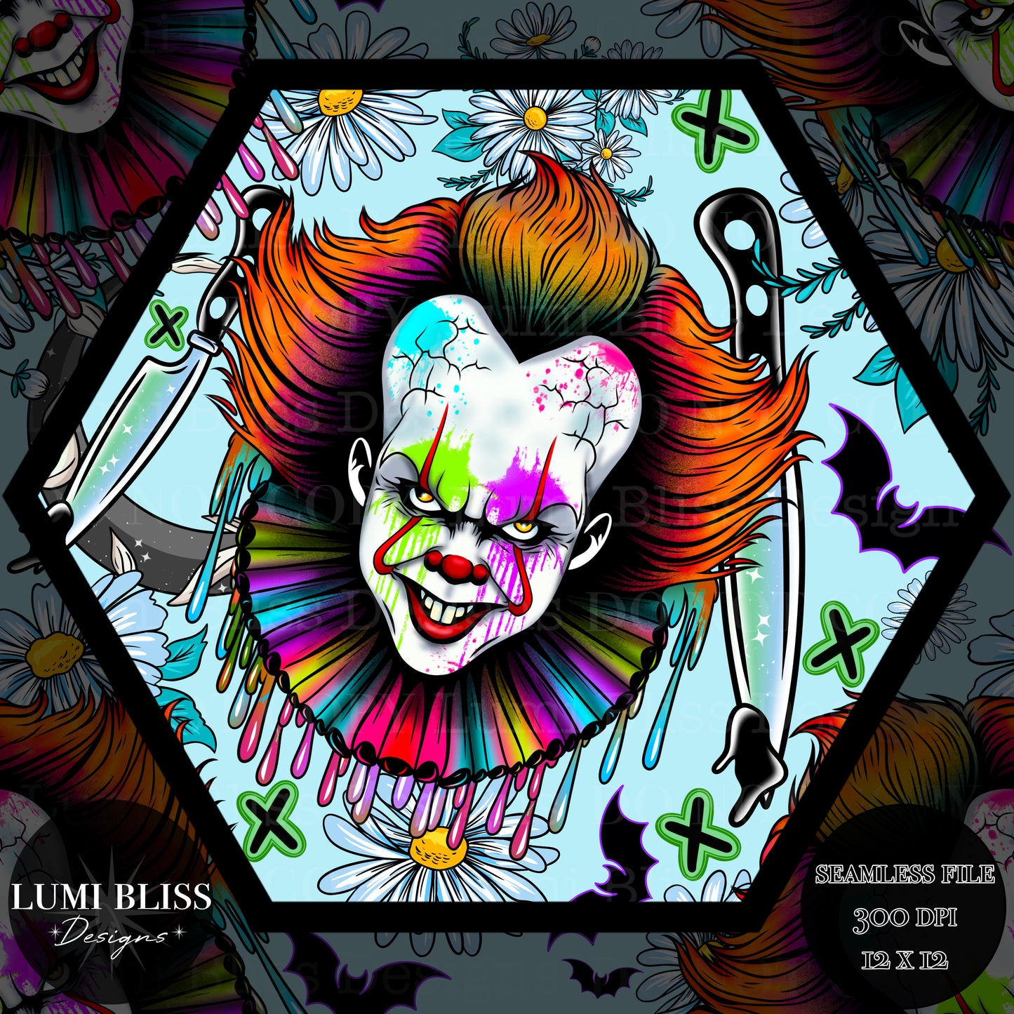 Horror Floral Pennywise Seamless