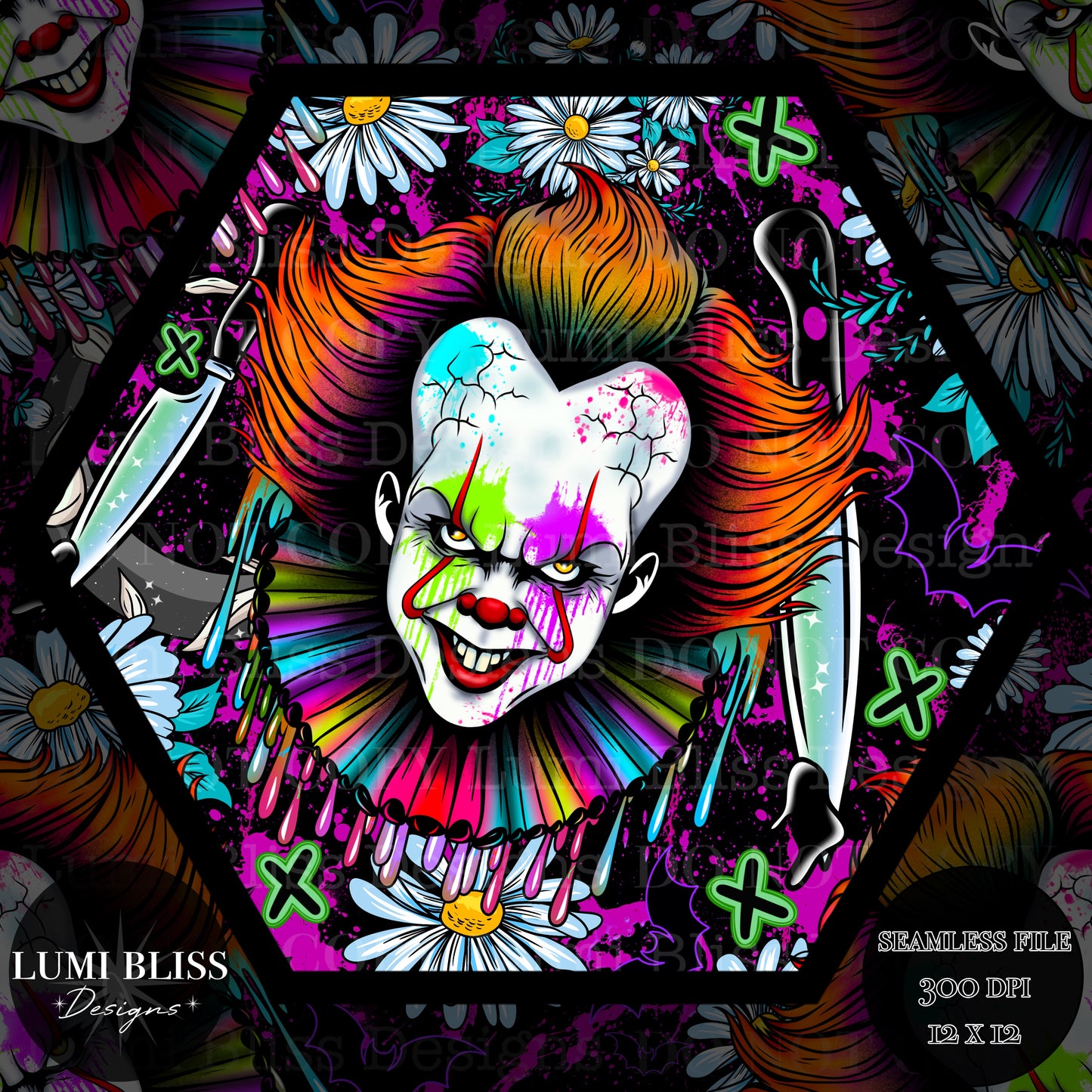 Horror Floral Pennywise Seamless