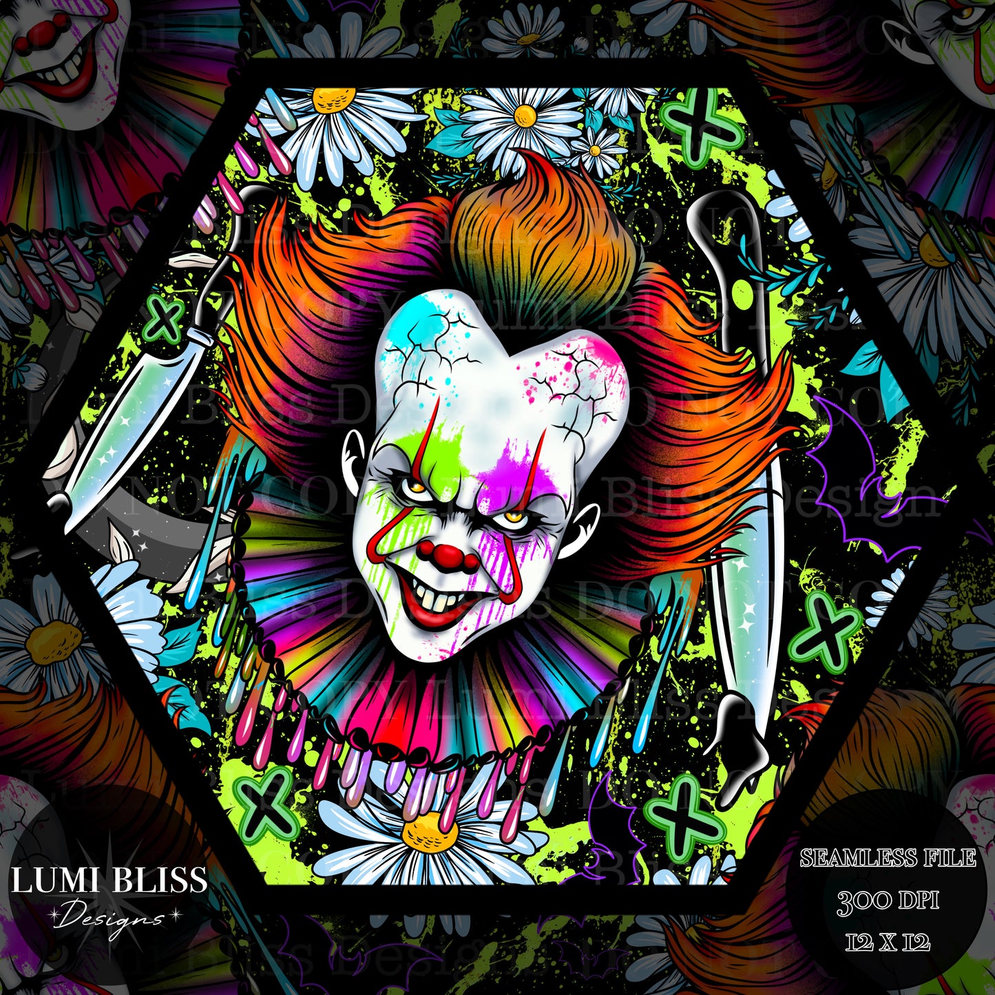 Horror Floral Pennywise Seamless
