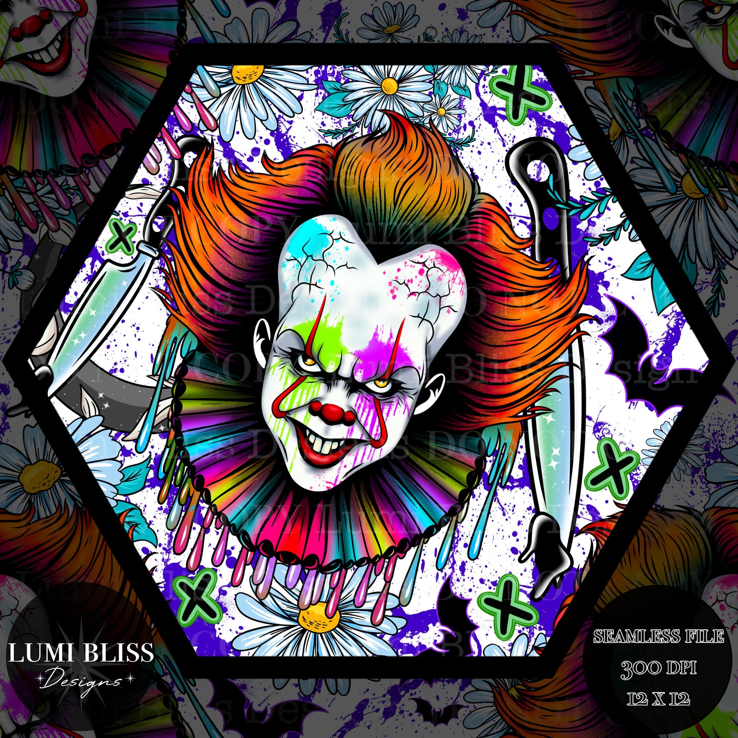 Horror Floral Pennywise Seamless