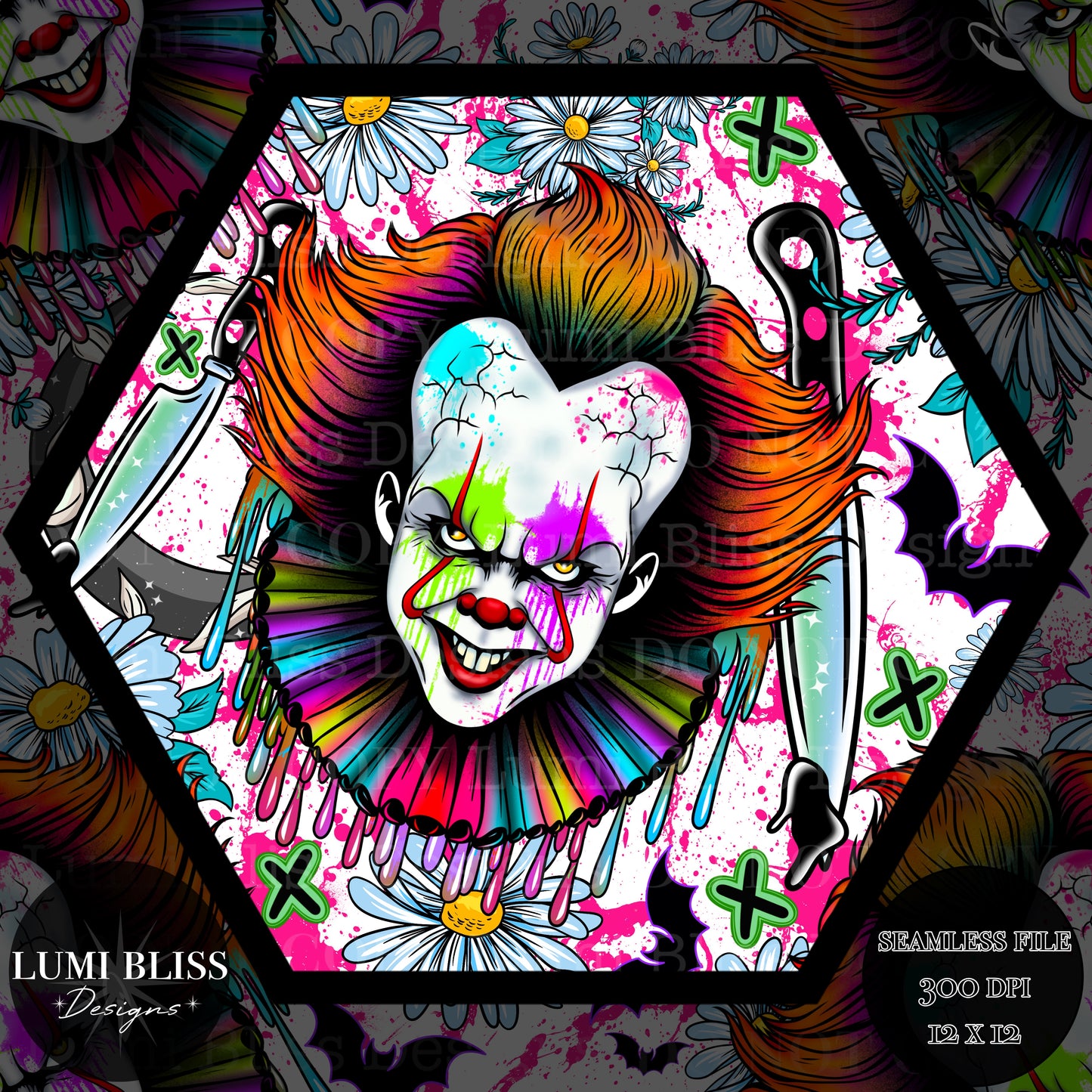 Horror Floral Pennywise Seamless