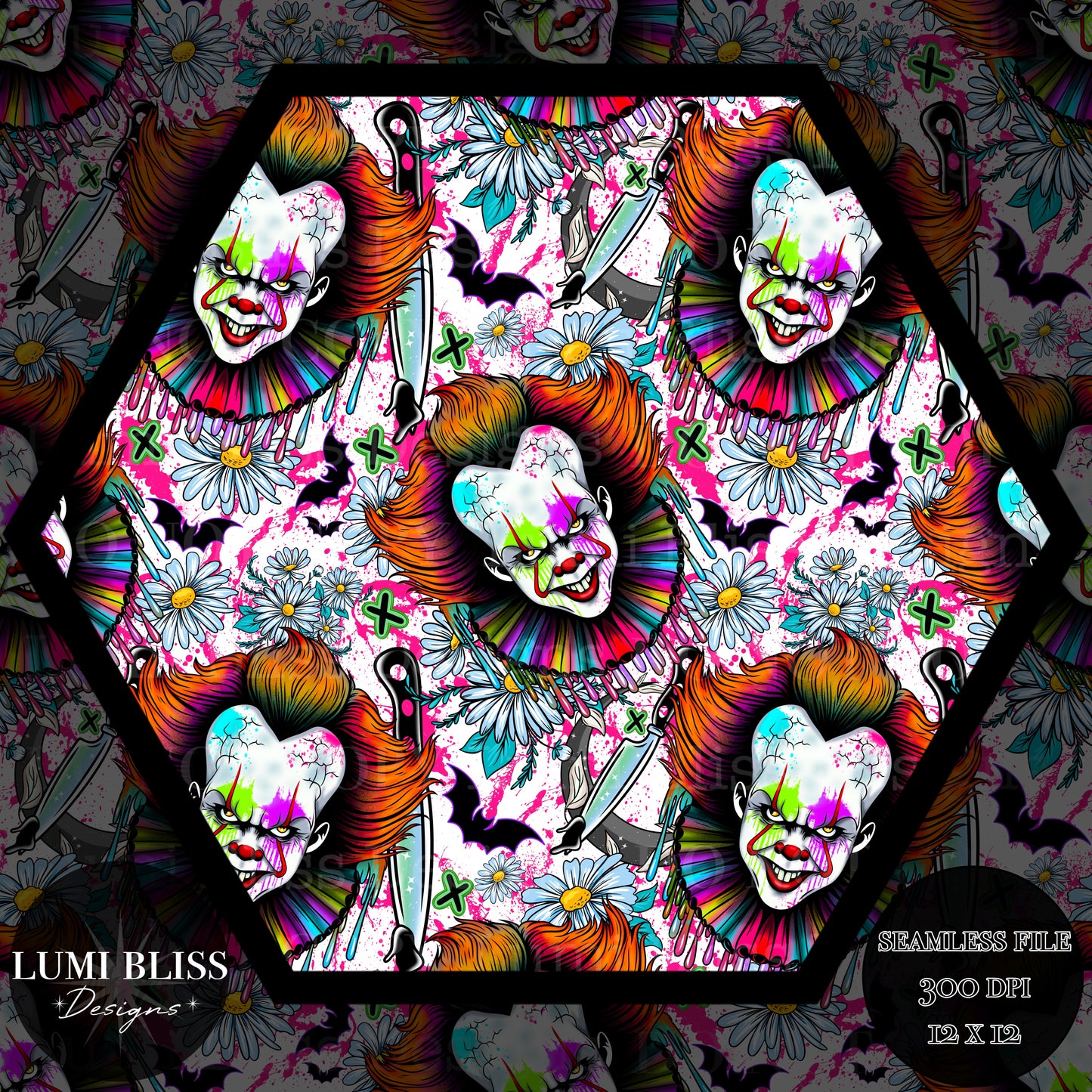 Horror Floral Pennywise Seamless