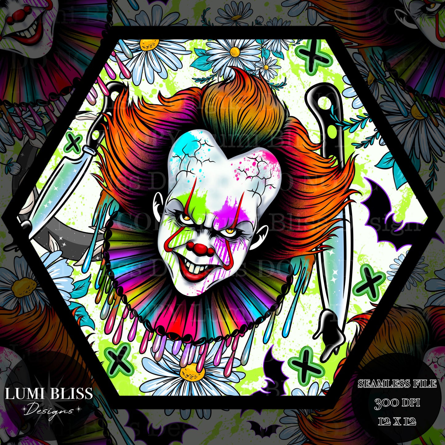 Horror Floral Pennywise Seamless