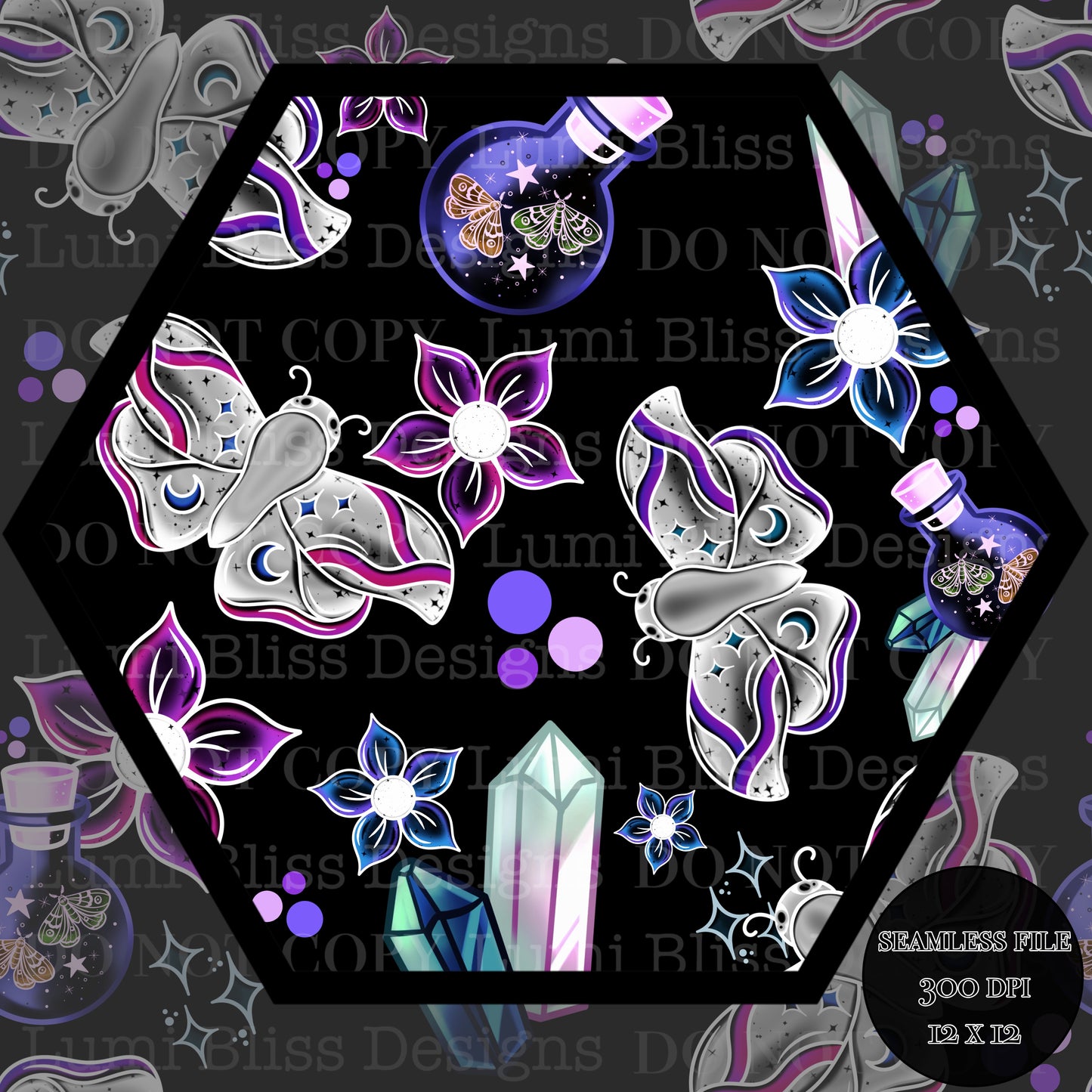 Magical Moths Purple Seamless