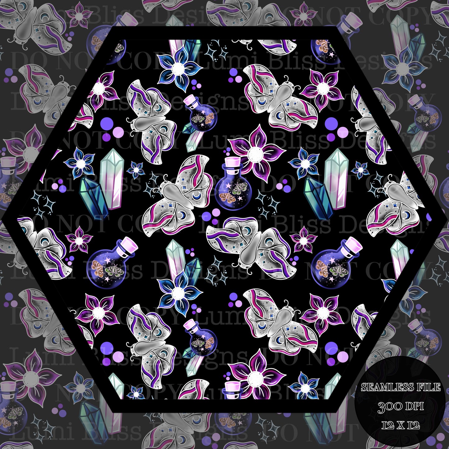 Magical Moths Purple Seamless