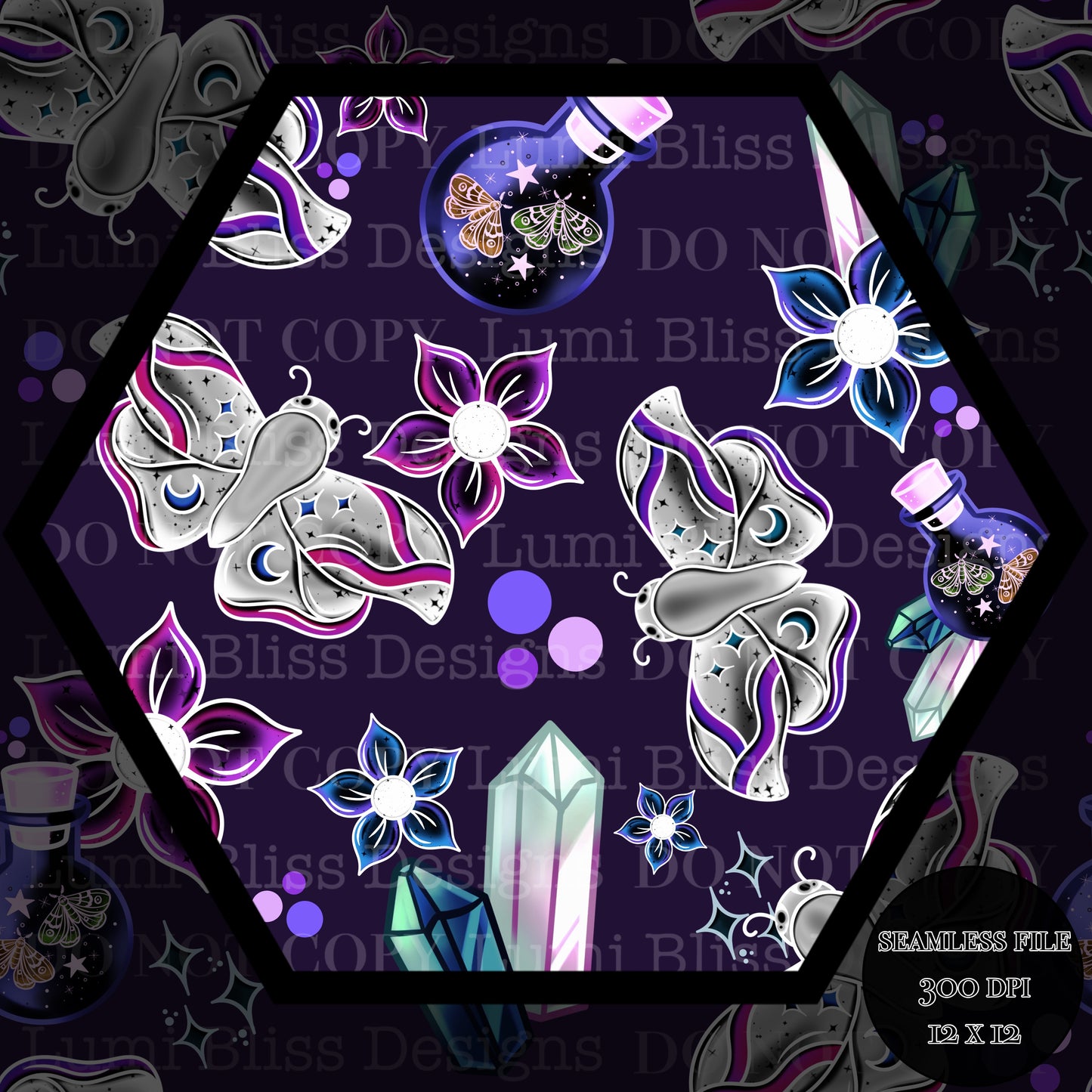 Magical Moths Purple Seamless