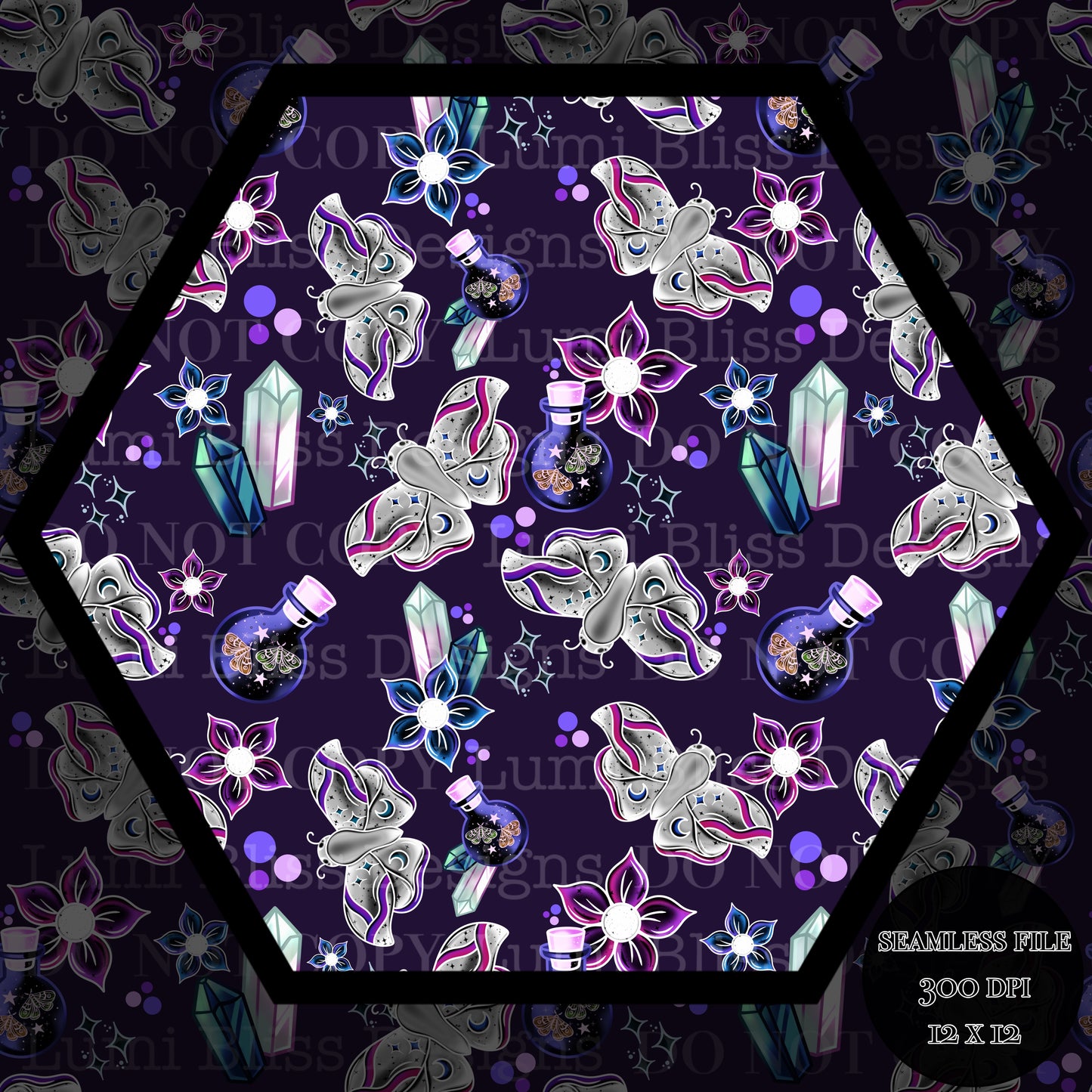 Magical Moths Purple Seamless