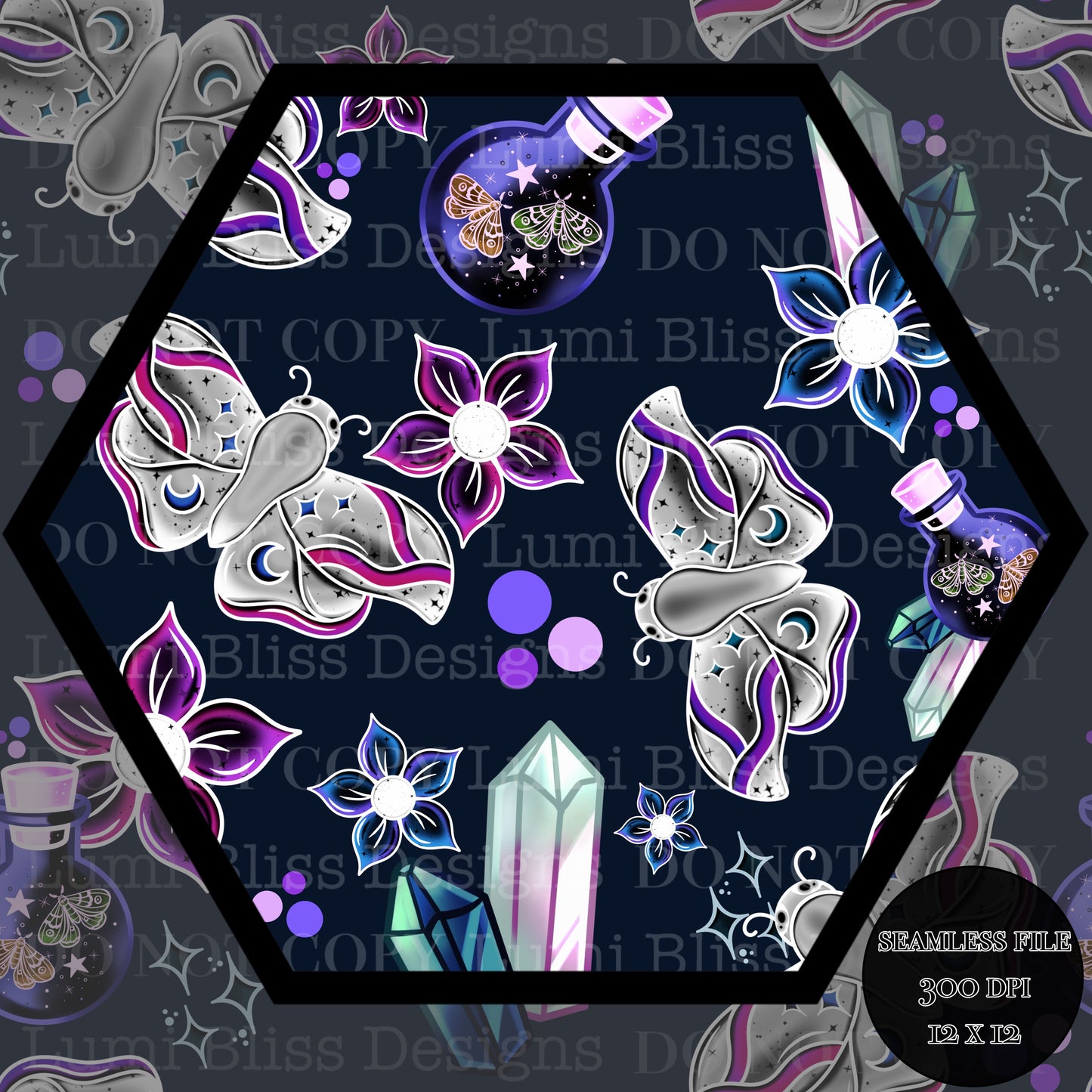 Magical Moths Purple Seamless