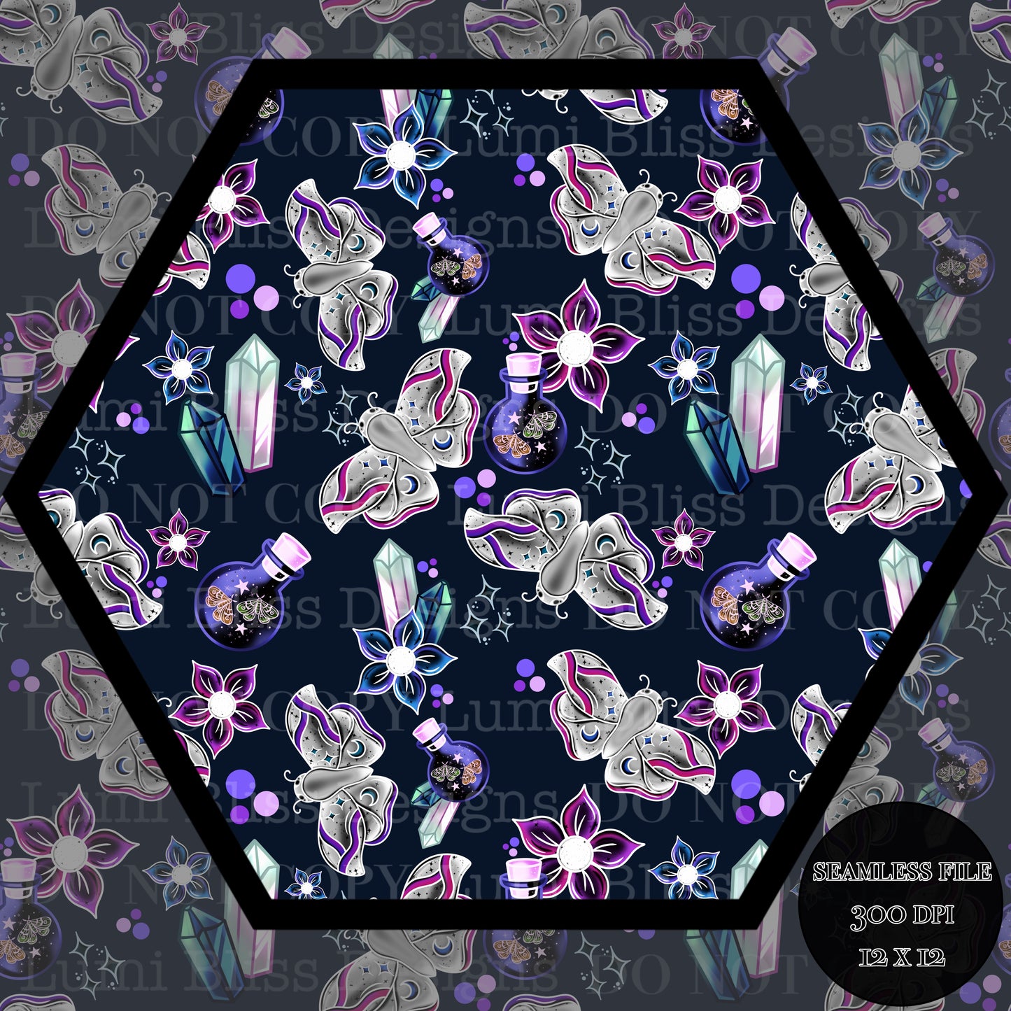 Magical Moths Purple Seamless