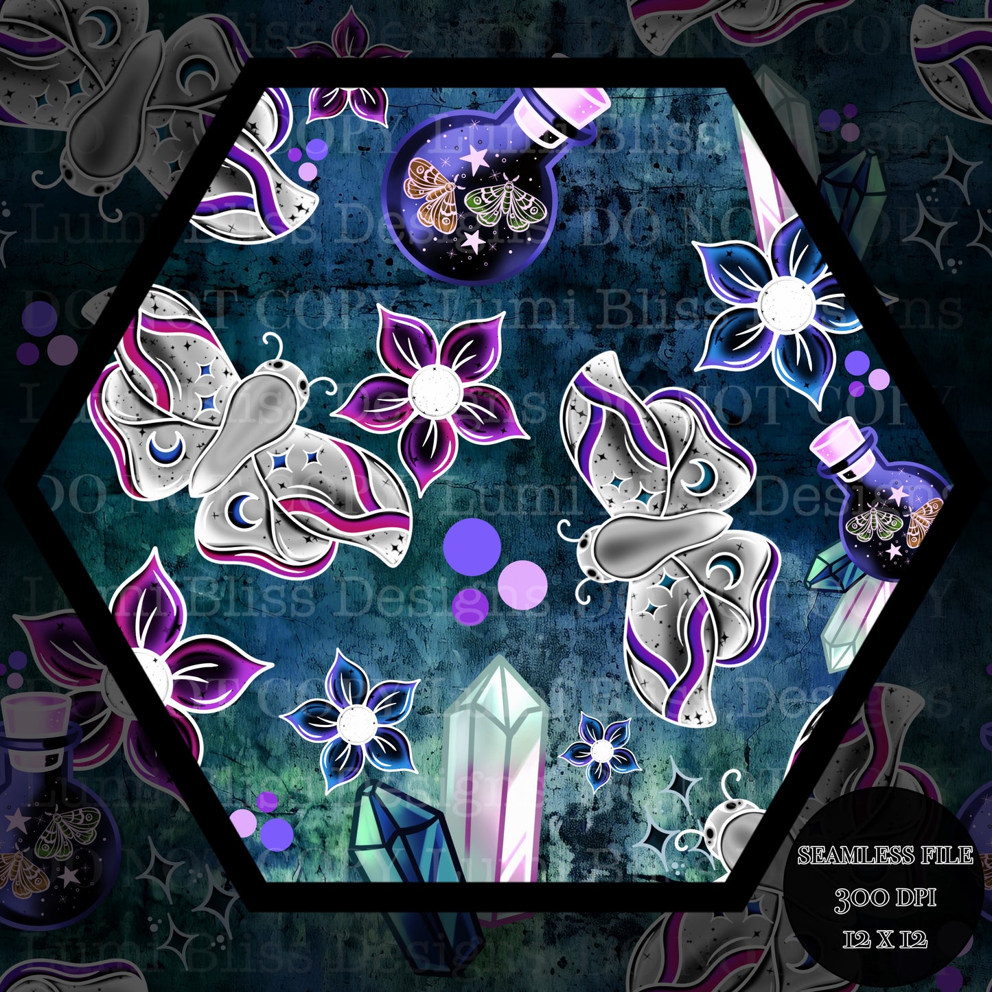 Magical Moths Purple Seamless