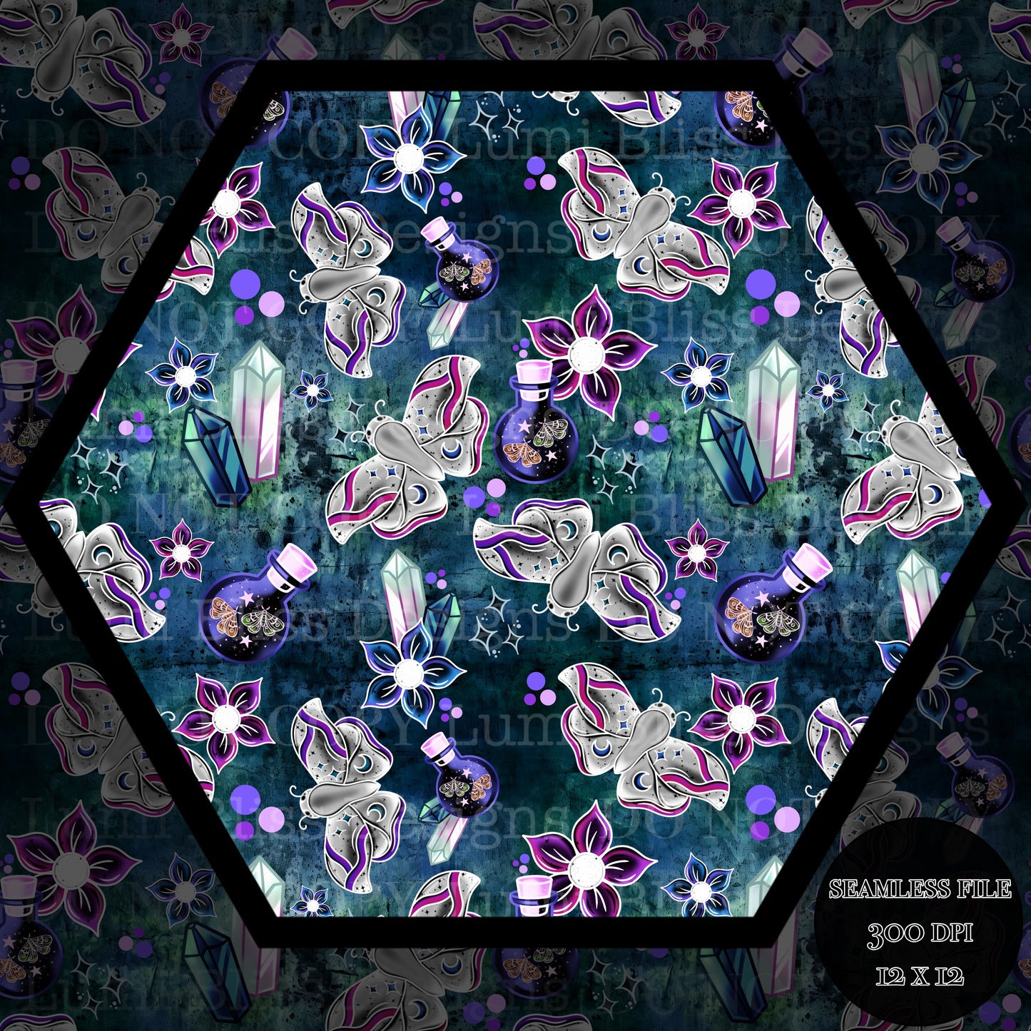 Magical Moths Purple Seamless