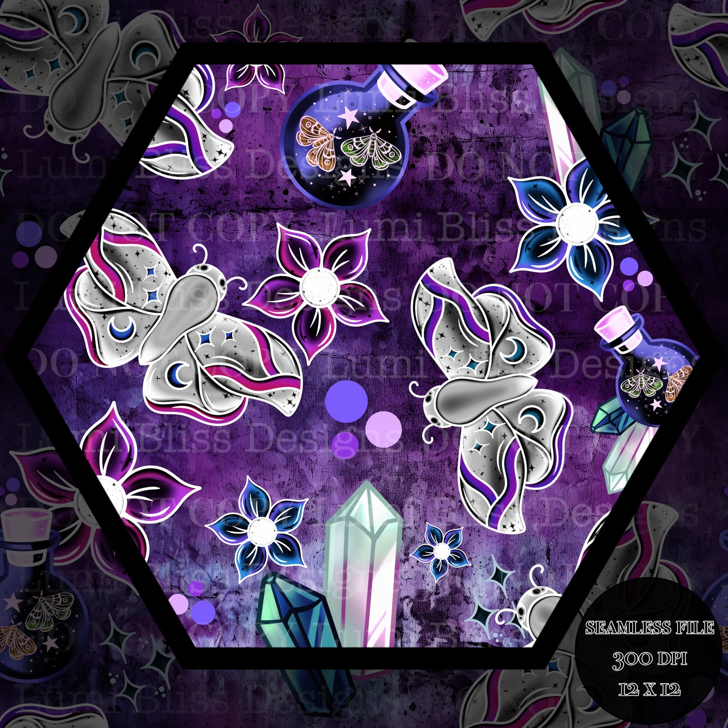 Magical Moths Purple Seamless