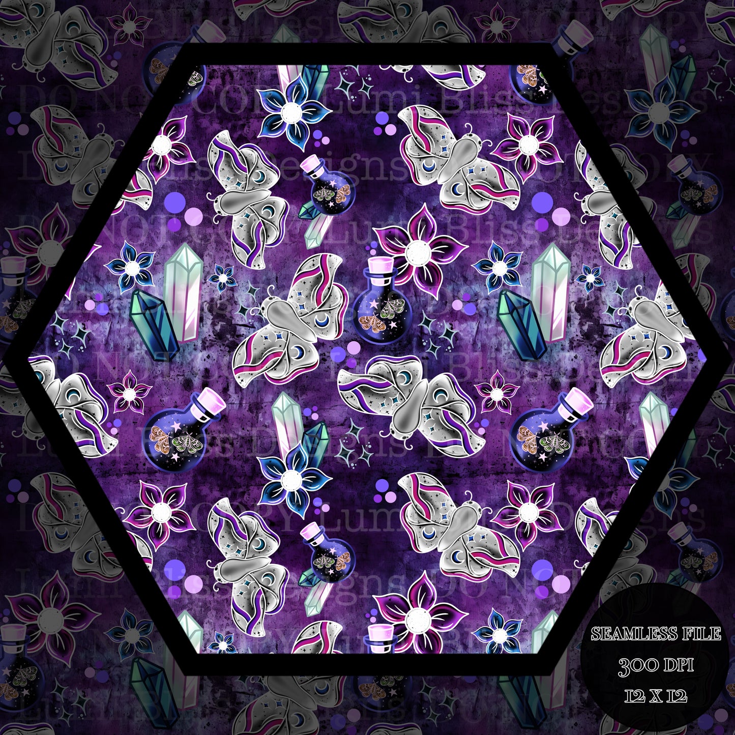 Magical Moths Purple Seamless