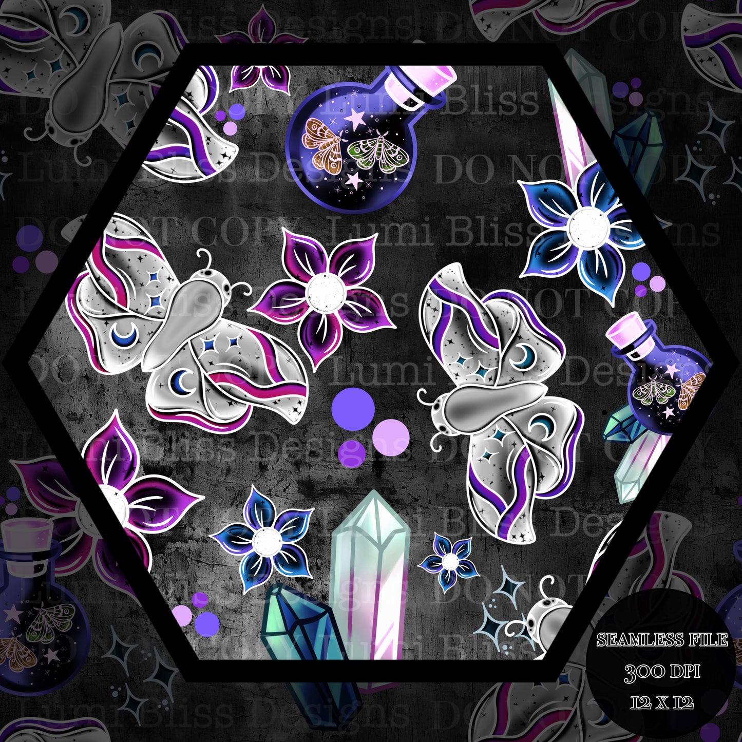 Magical Moths Purple Seamless