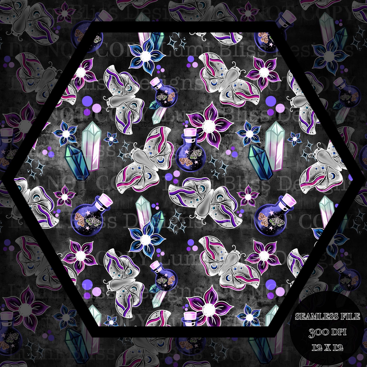 Magical Moths Purple Seamless