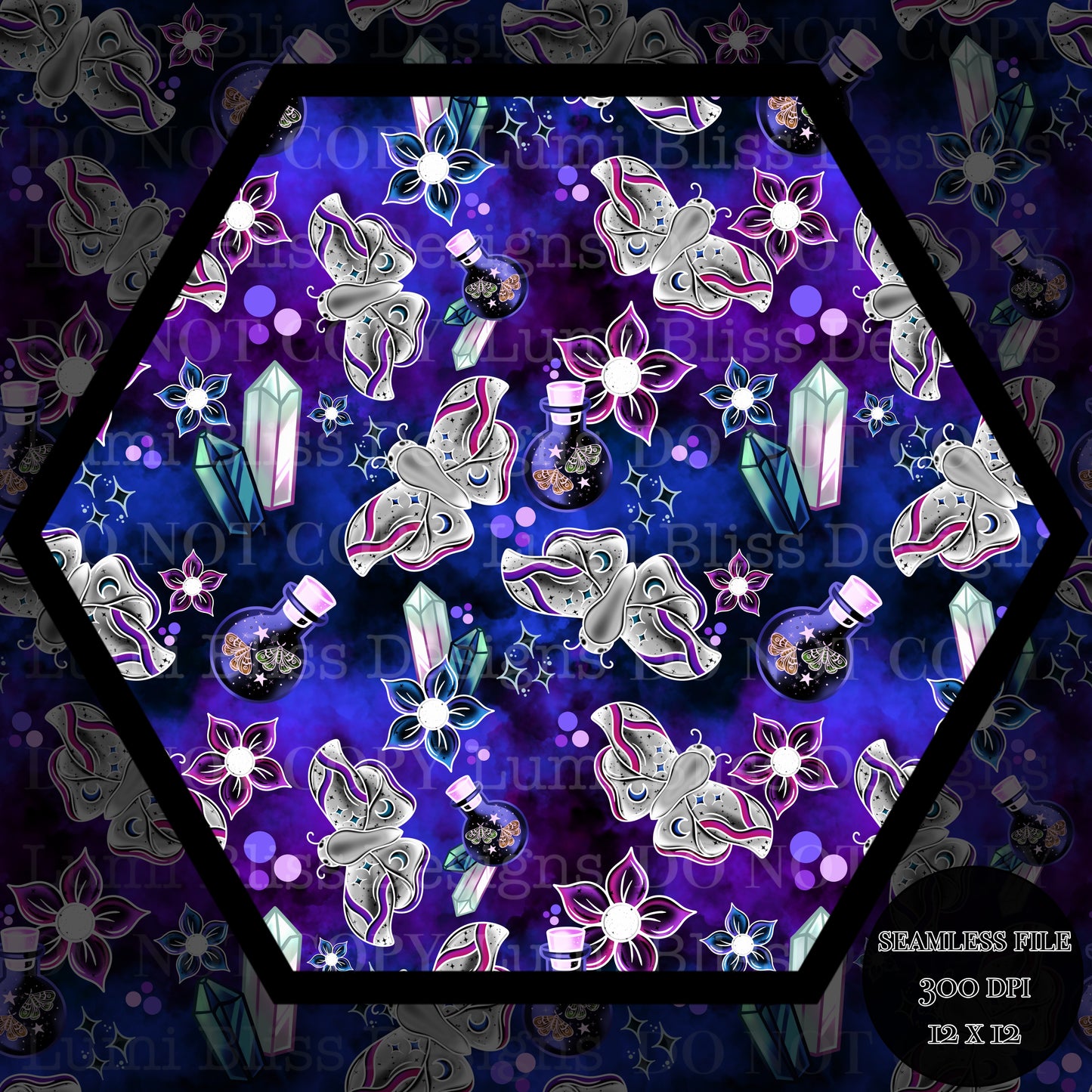 Magical Moths Purple Seamless
