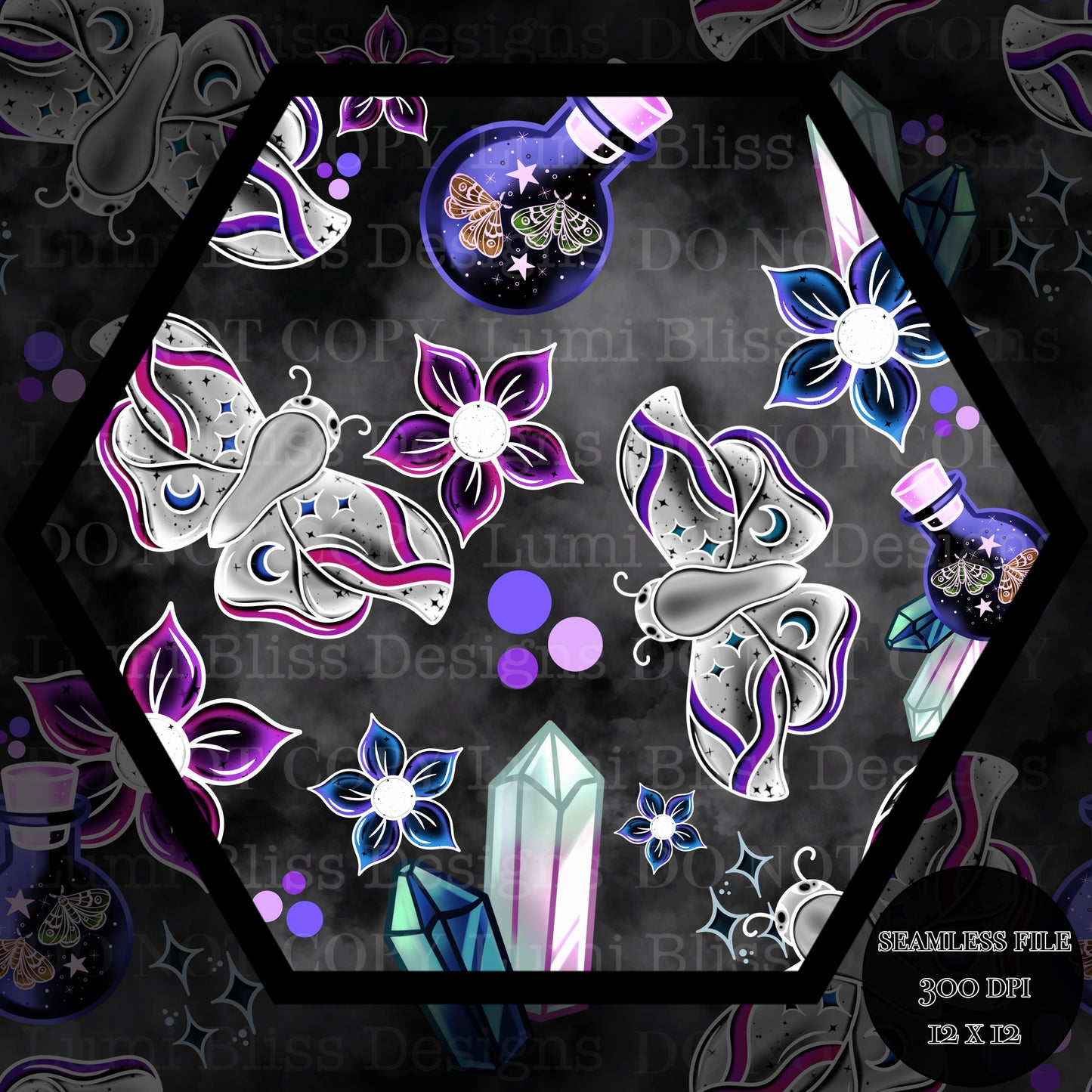 Magical Moths Purple Seamless