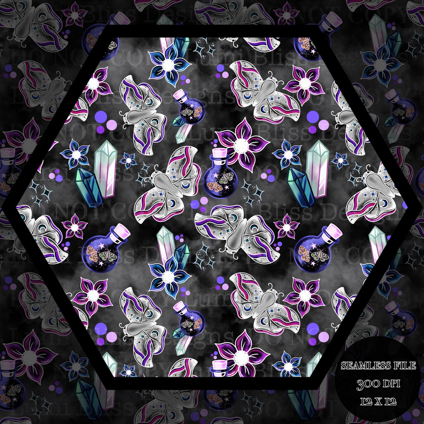 Magical Moths Purple Seamless