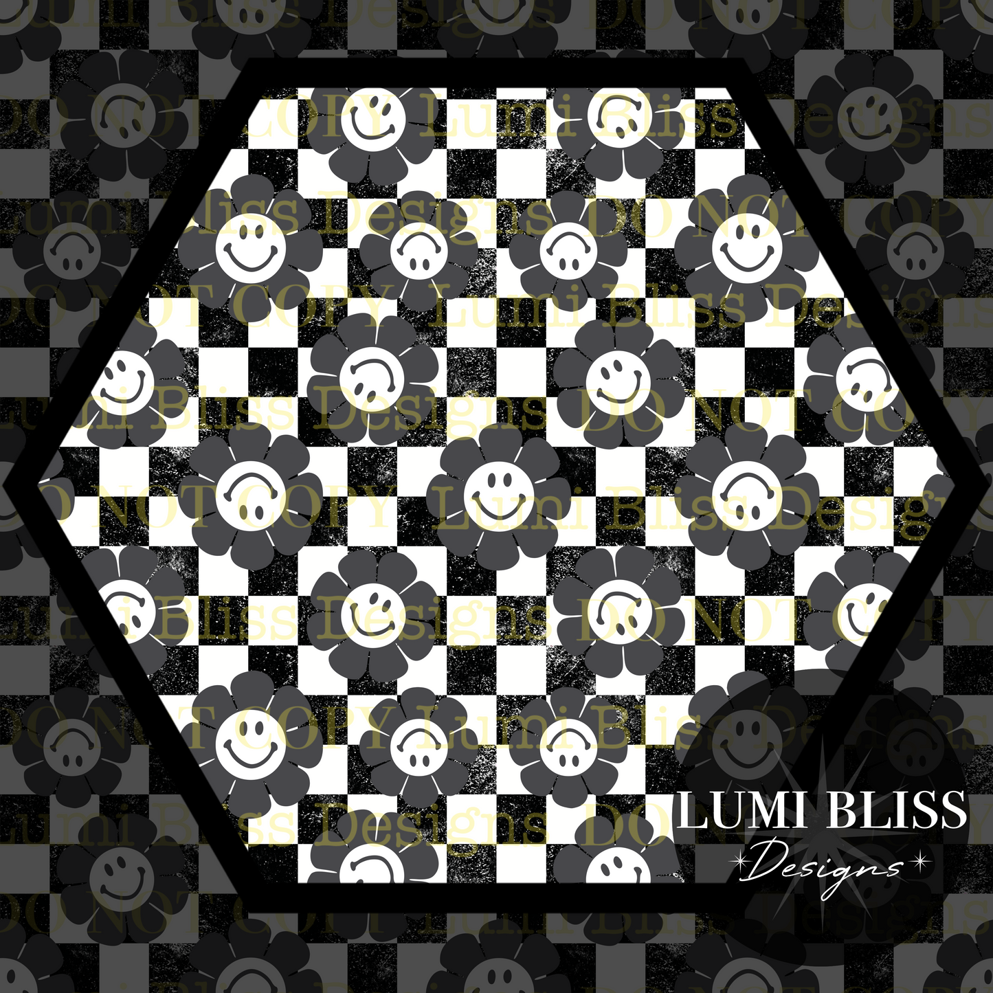 Smiley Daisy Checkers Seamless Black/Gray
