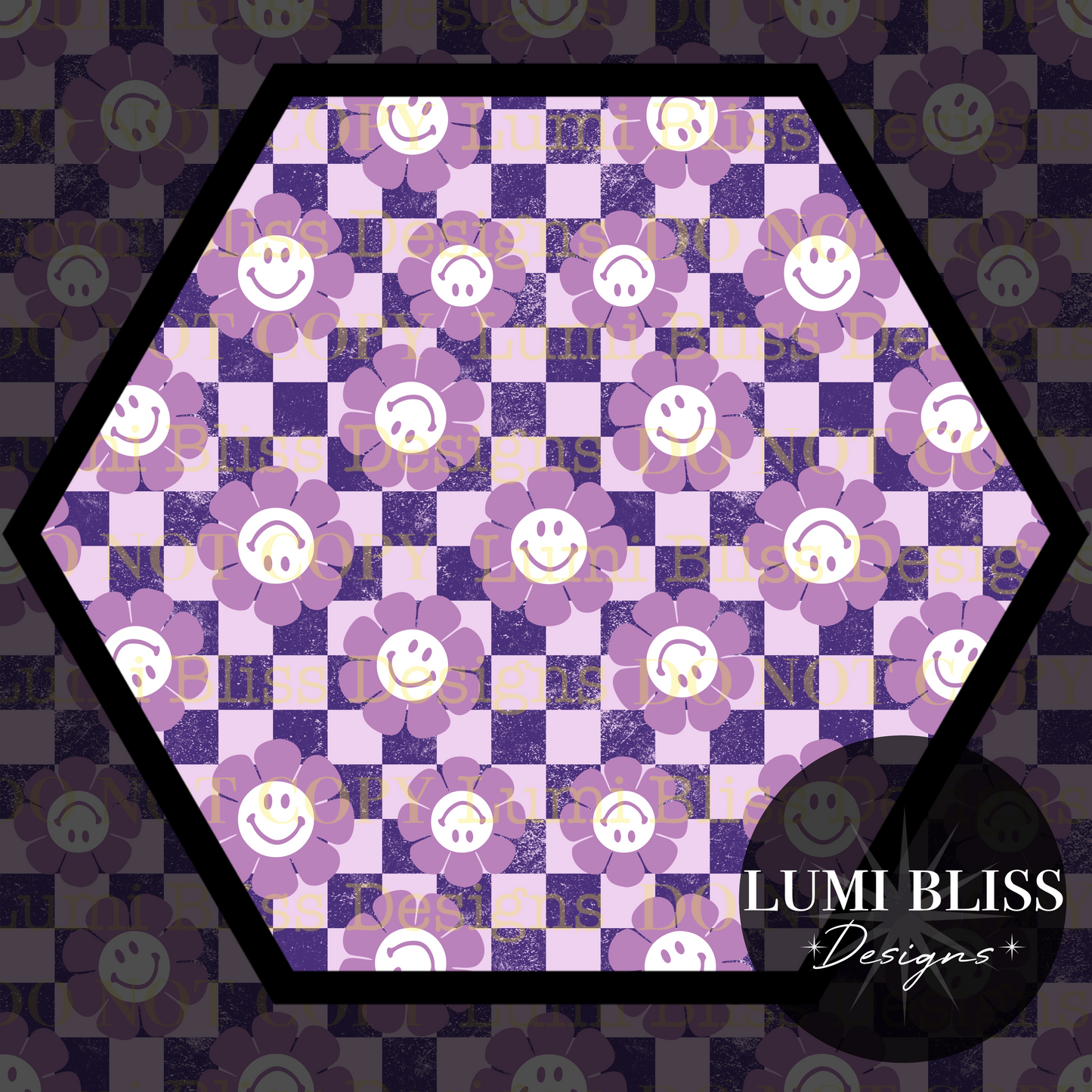 Smiley Daisy Checkers Seamless Purple