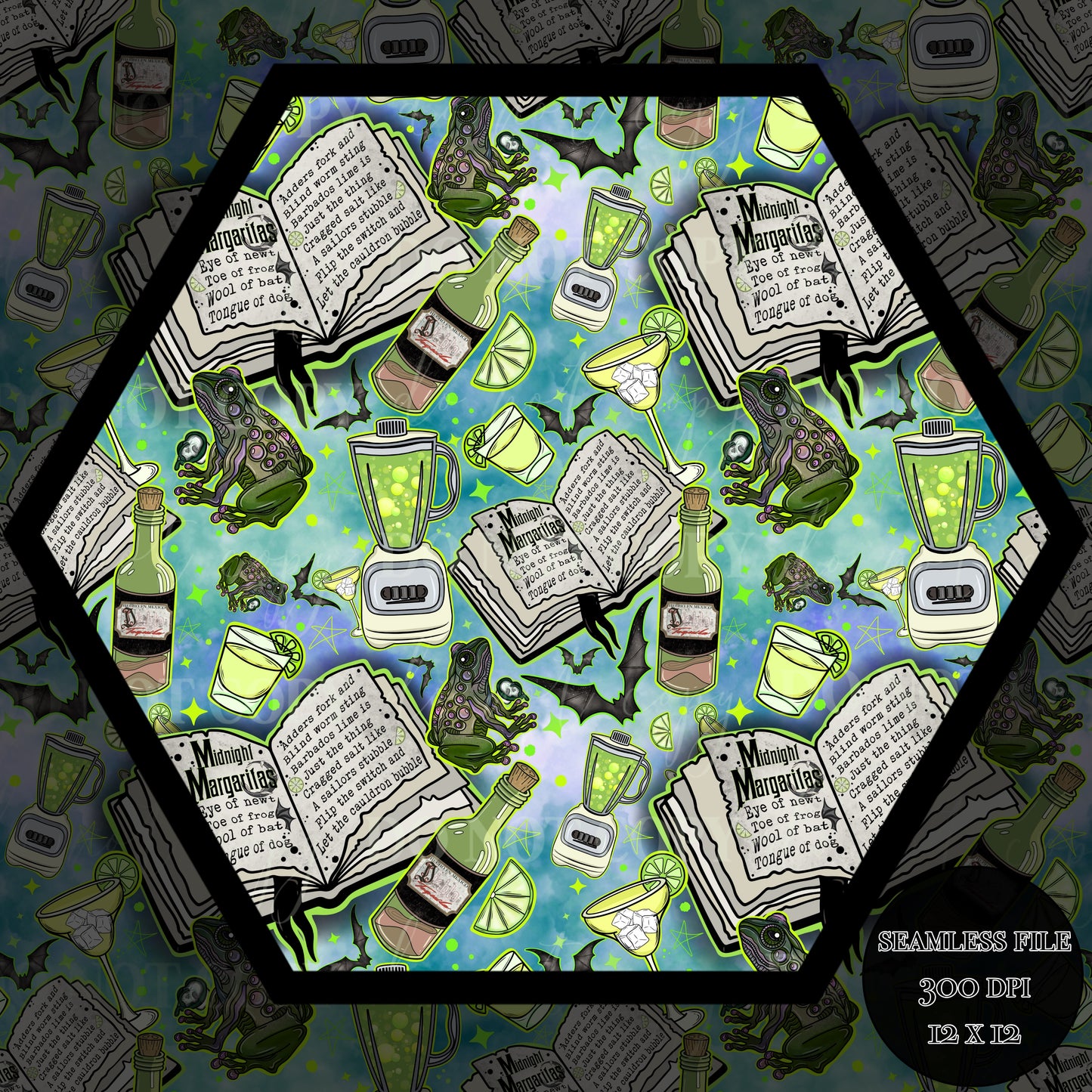 Midnight Margaritas green Seamless