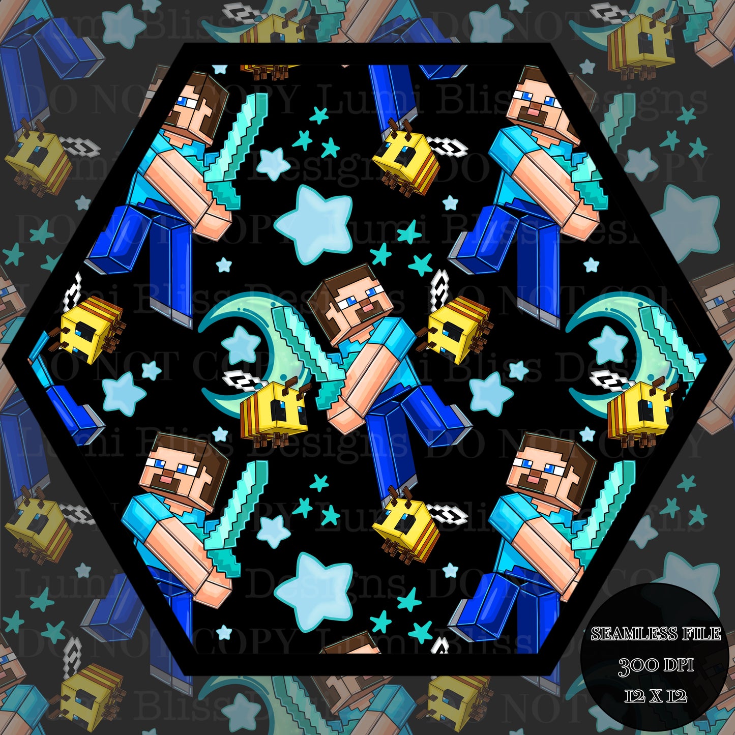 Moon & stars Steve Seamless