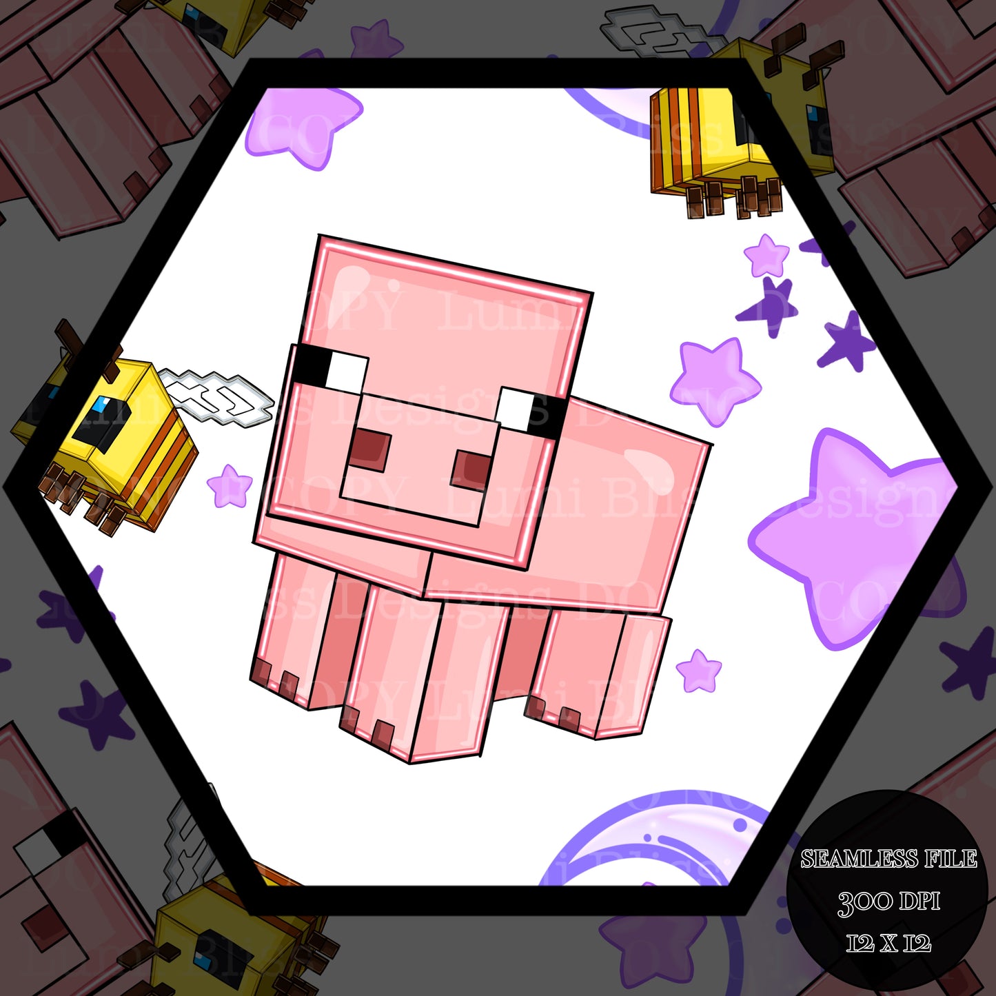 Moon & stars Pig Seamless