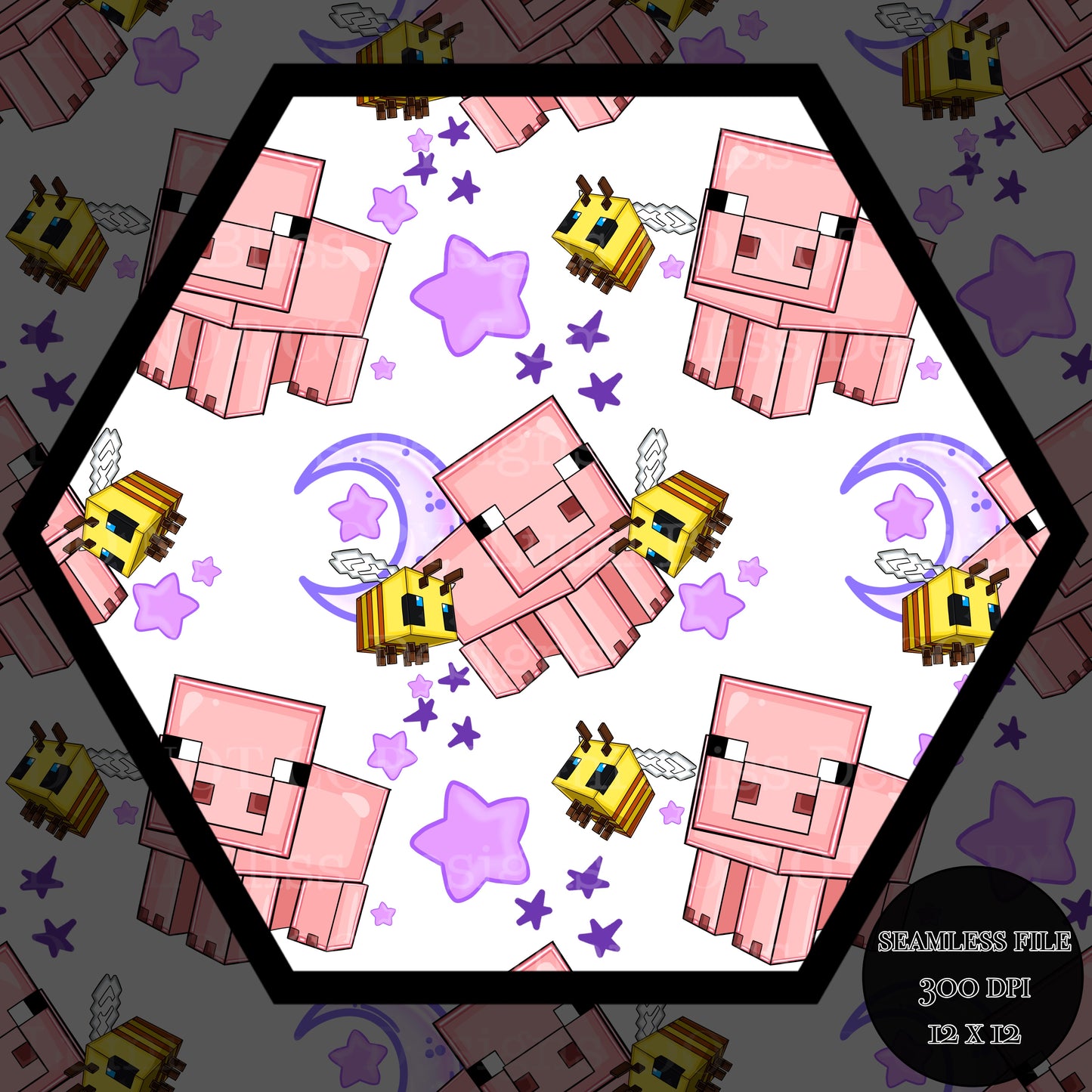 Moon & stars Pig Seamless