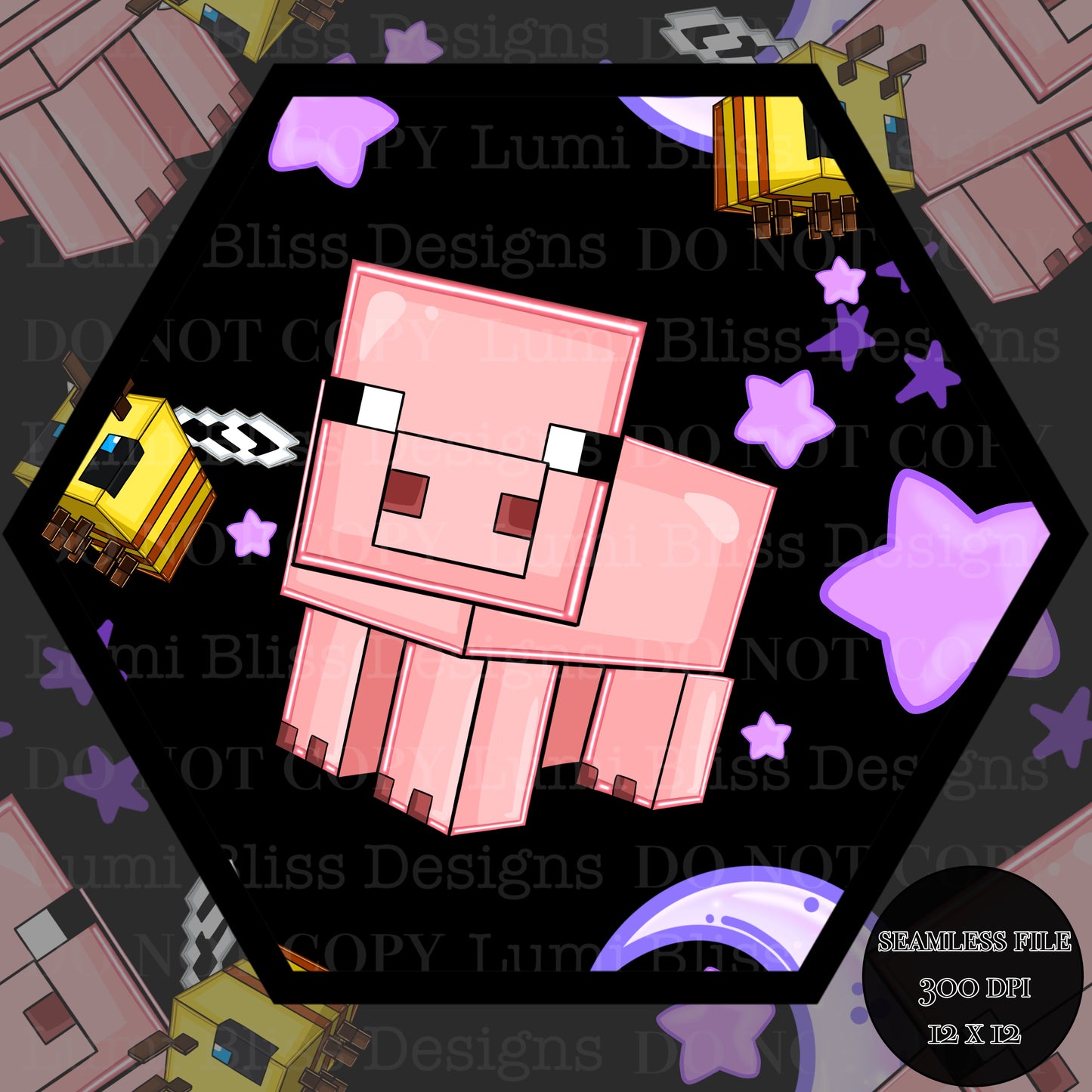 Moon & stars Pig Seamless