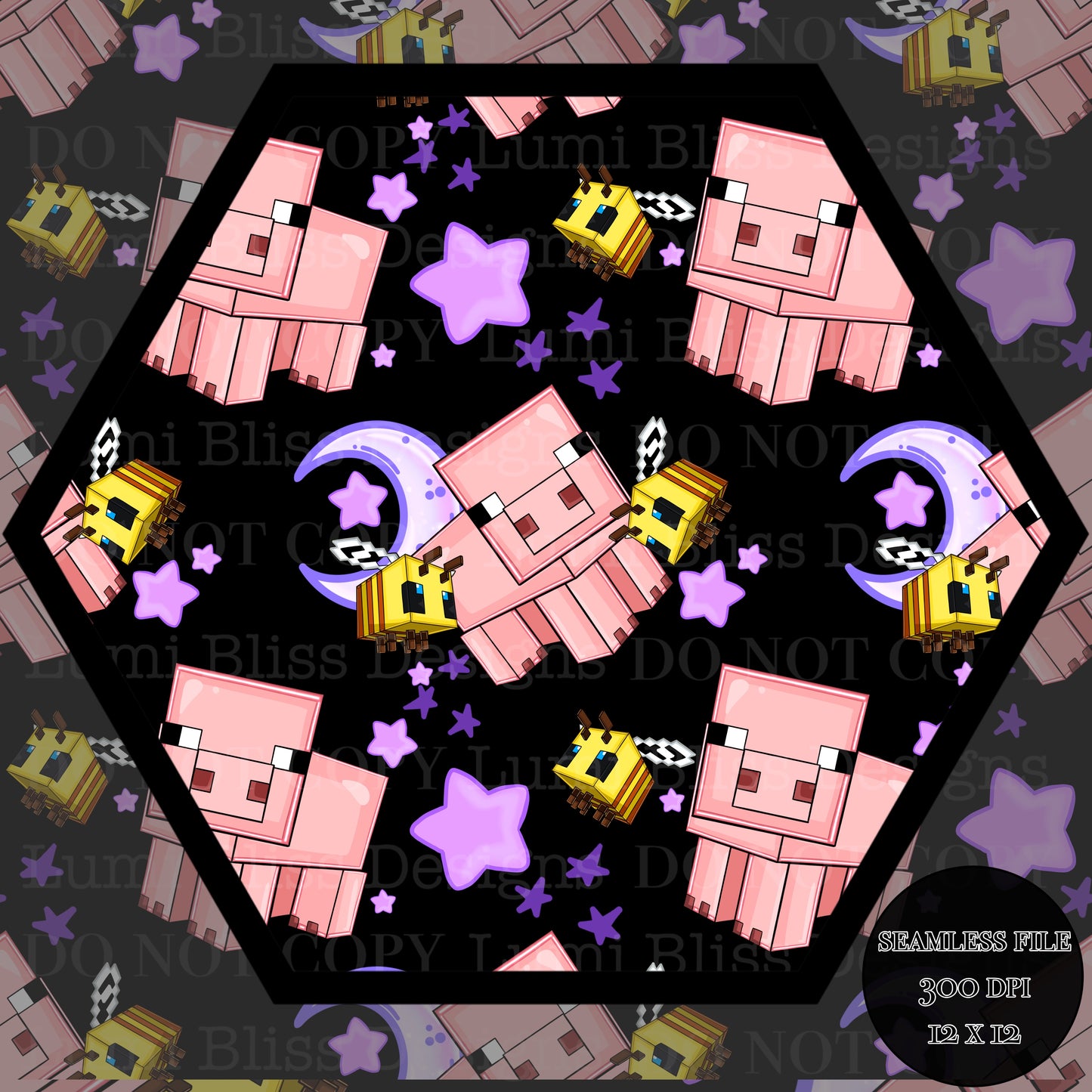 Moon & stars Pig Seamless