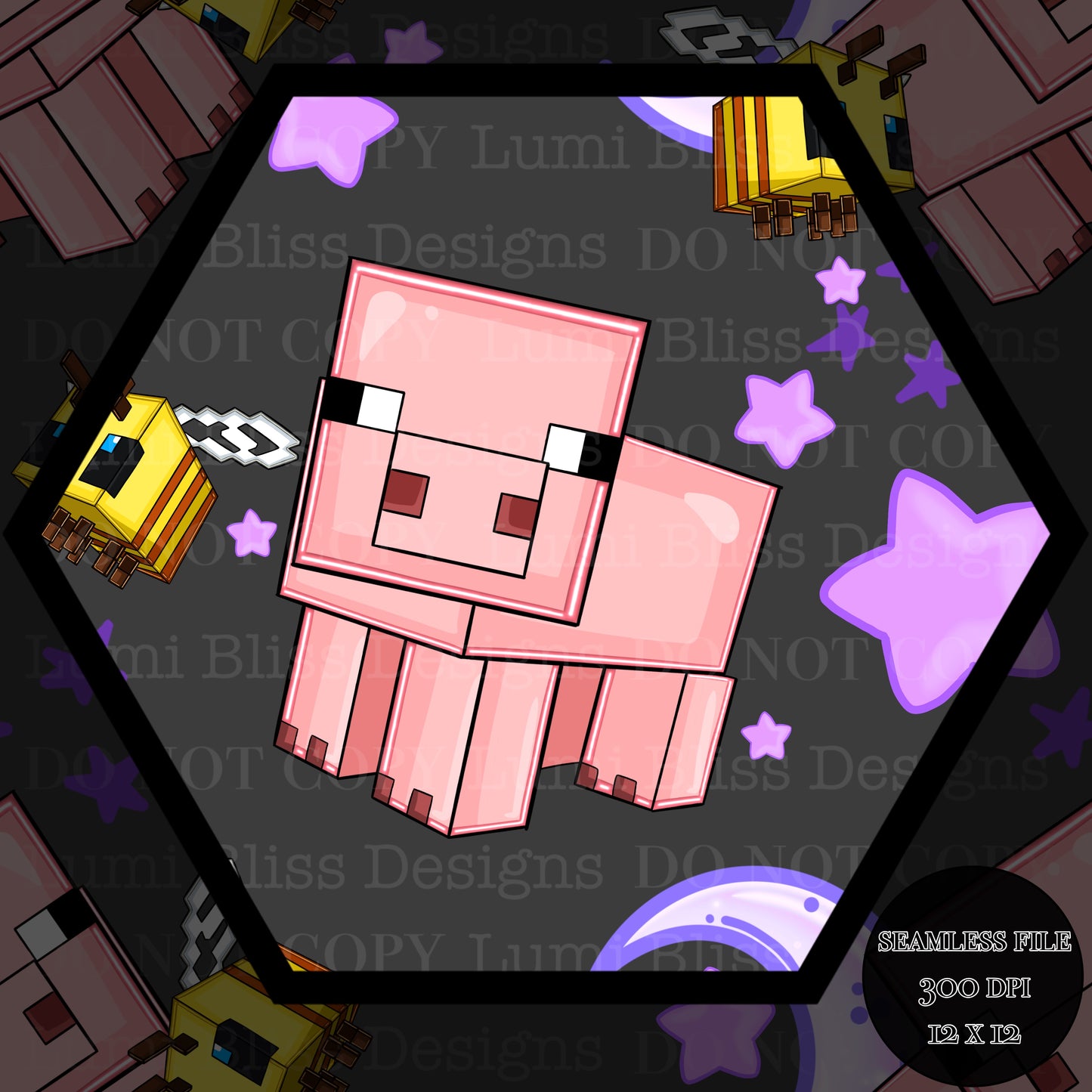 Moon & stars Pig Seamless