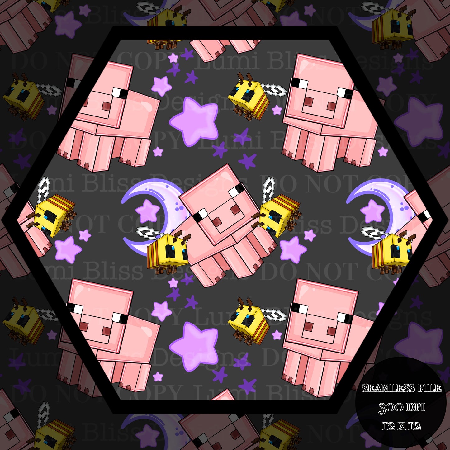 Moon & stars Pig Seamless
