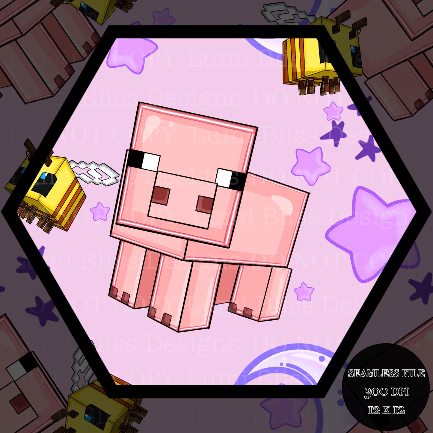 Moon & stars Pig Seamless