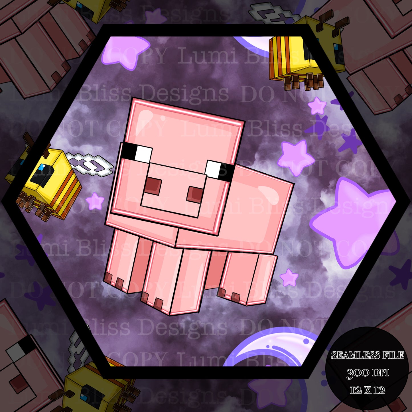 Moon & stars Pig Seamless