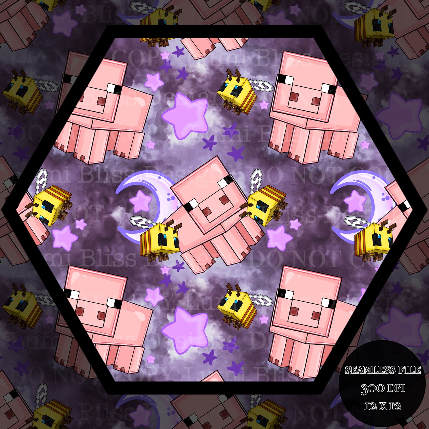 Moon & stars Pig Seamless