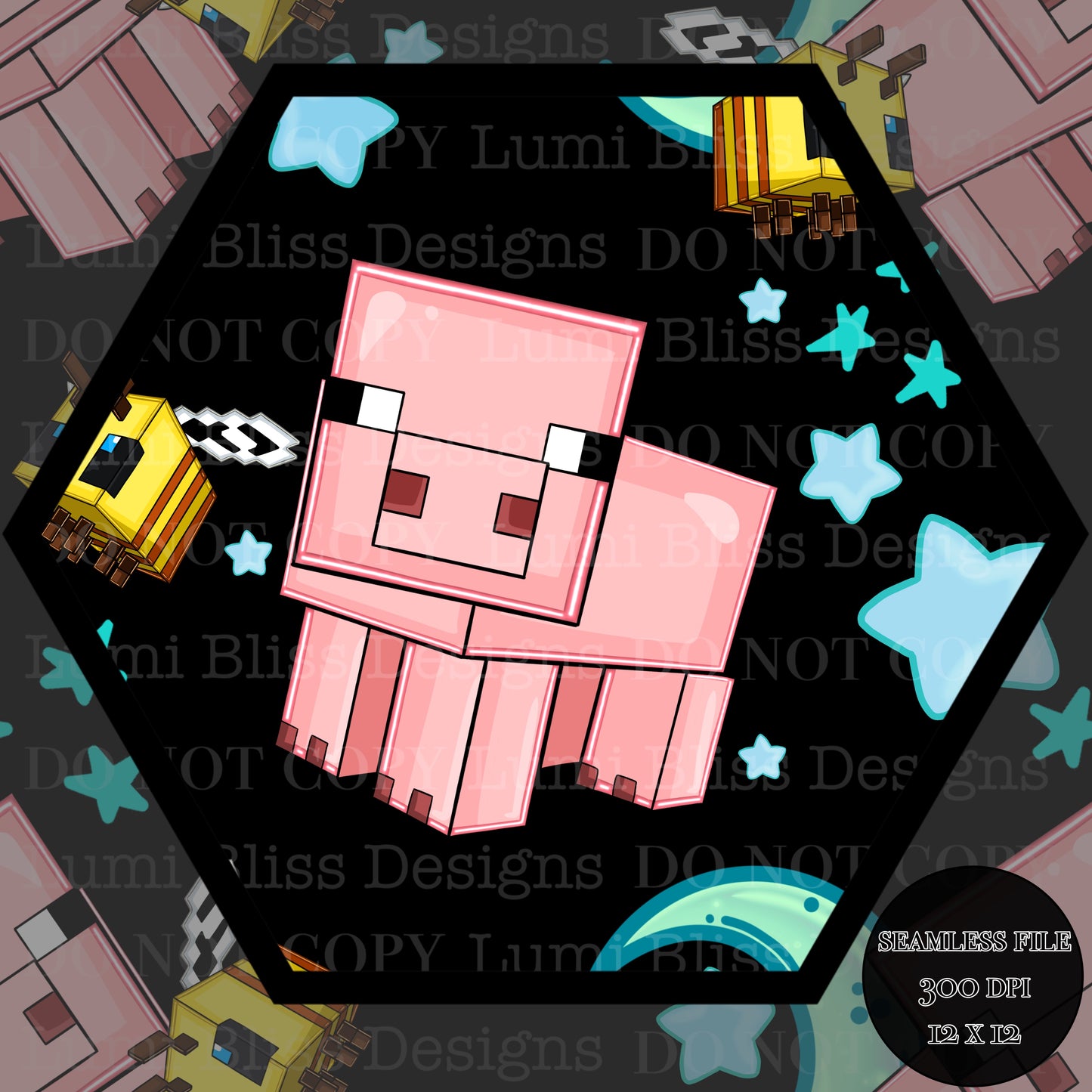 Moon & stars Pig Seamless