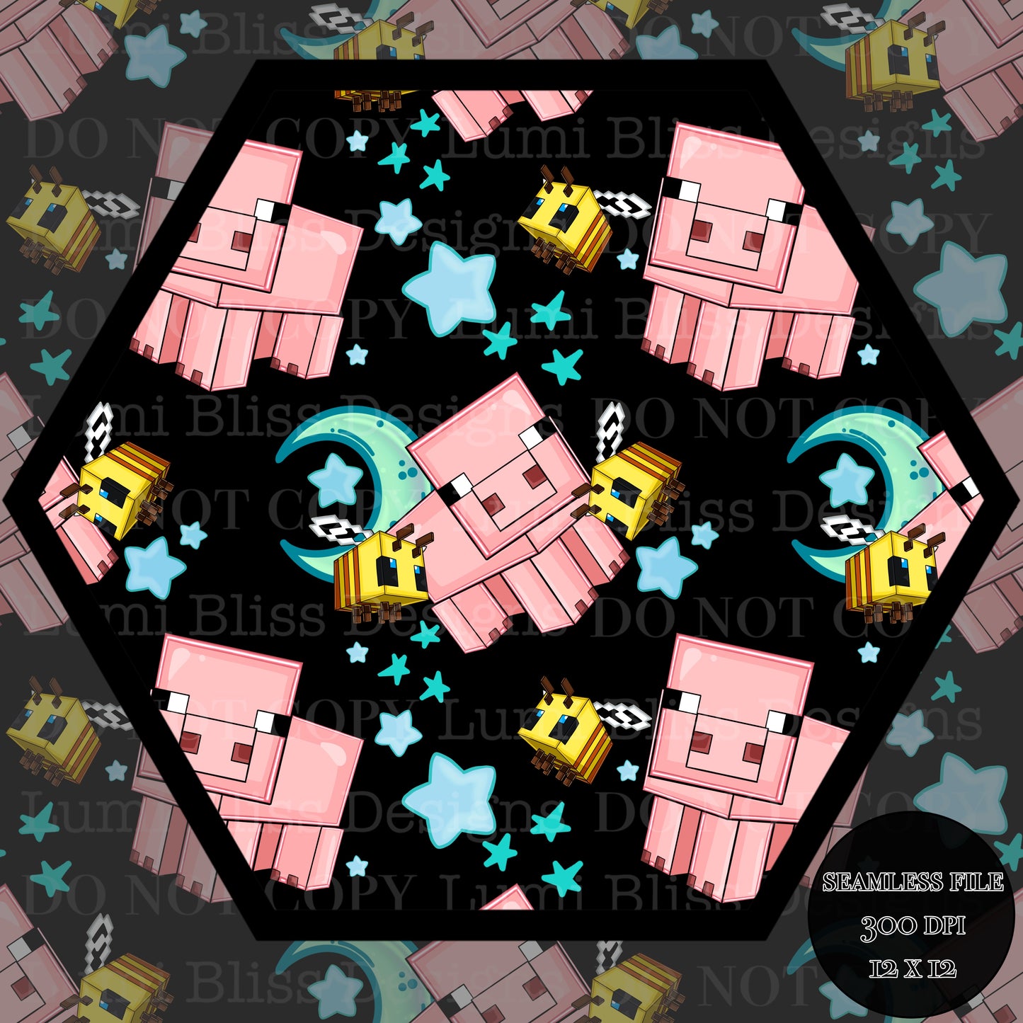 Moon & stars Pig Seamless