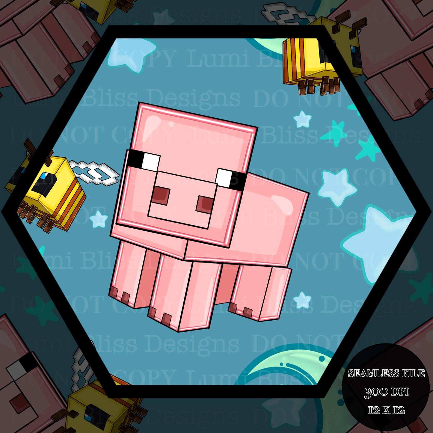 Moon & stars Pig Seamless