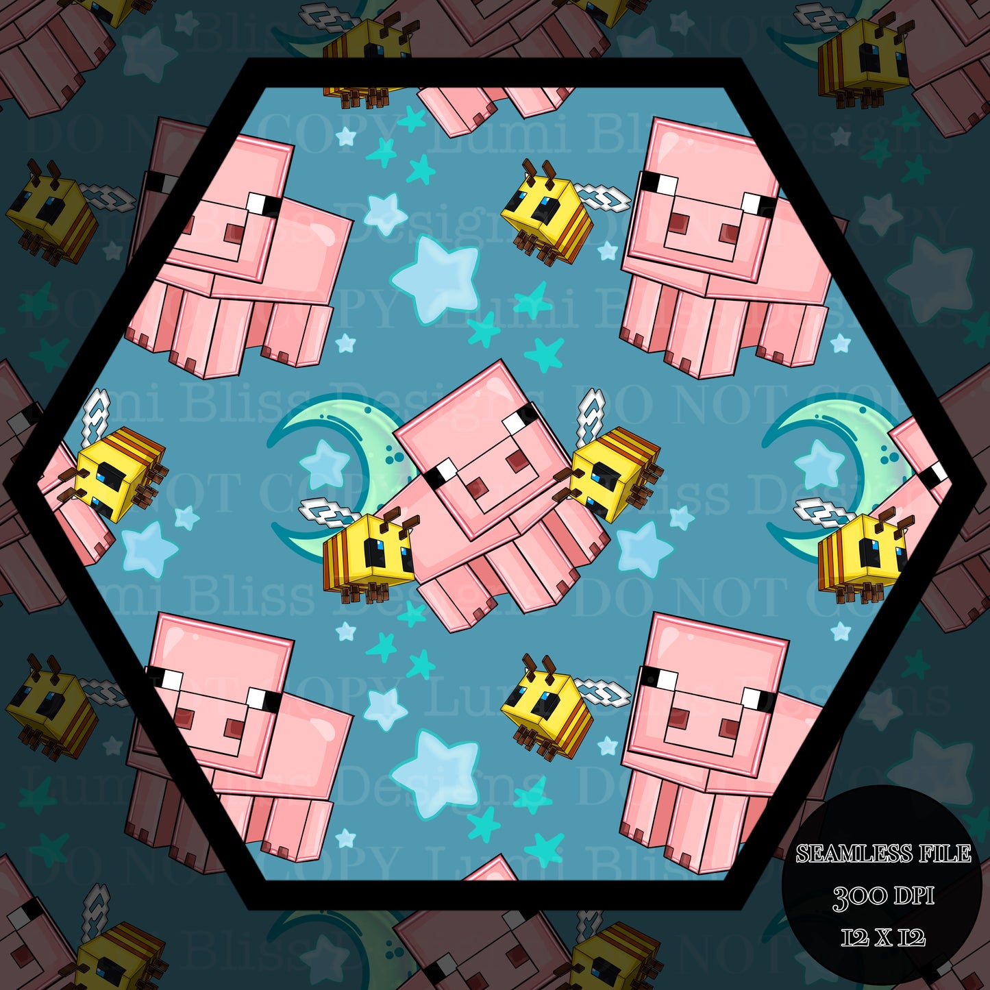 Moon & stars Pig Seamless