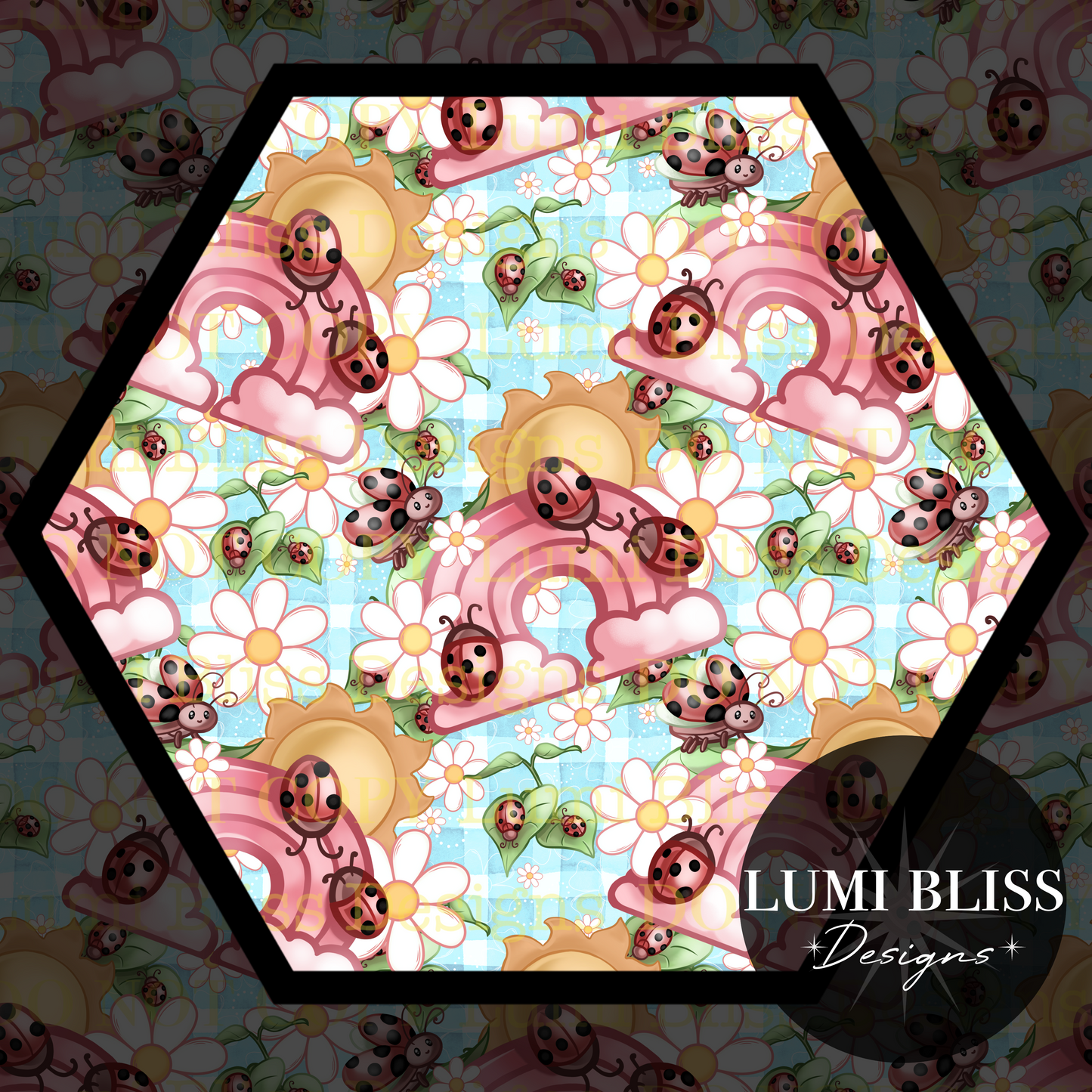 Spring Ladybugs Blue Seamless