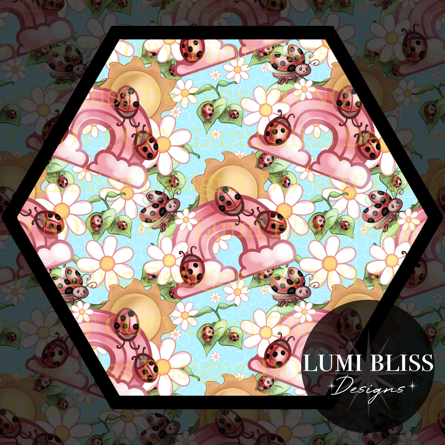 Spring Ladybugs Blue Seamless