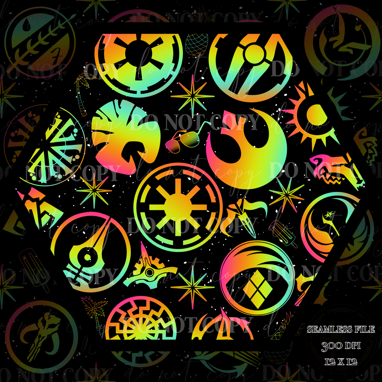 Neon Space badge-Black Seamless