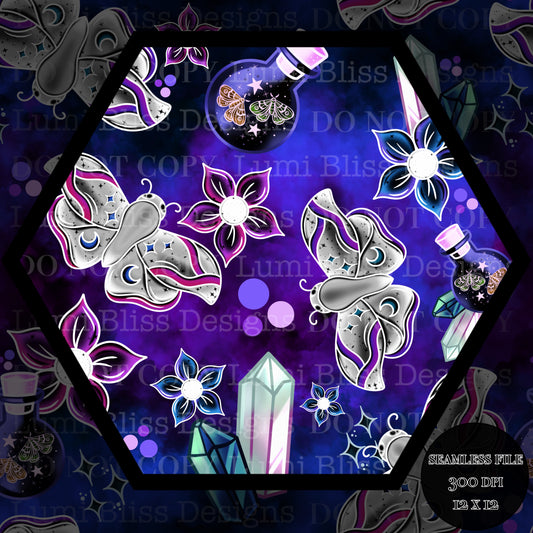 Magical Moths Purple Seamless