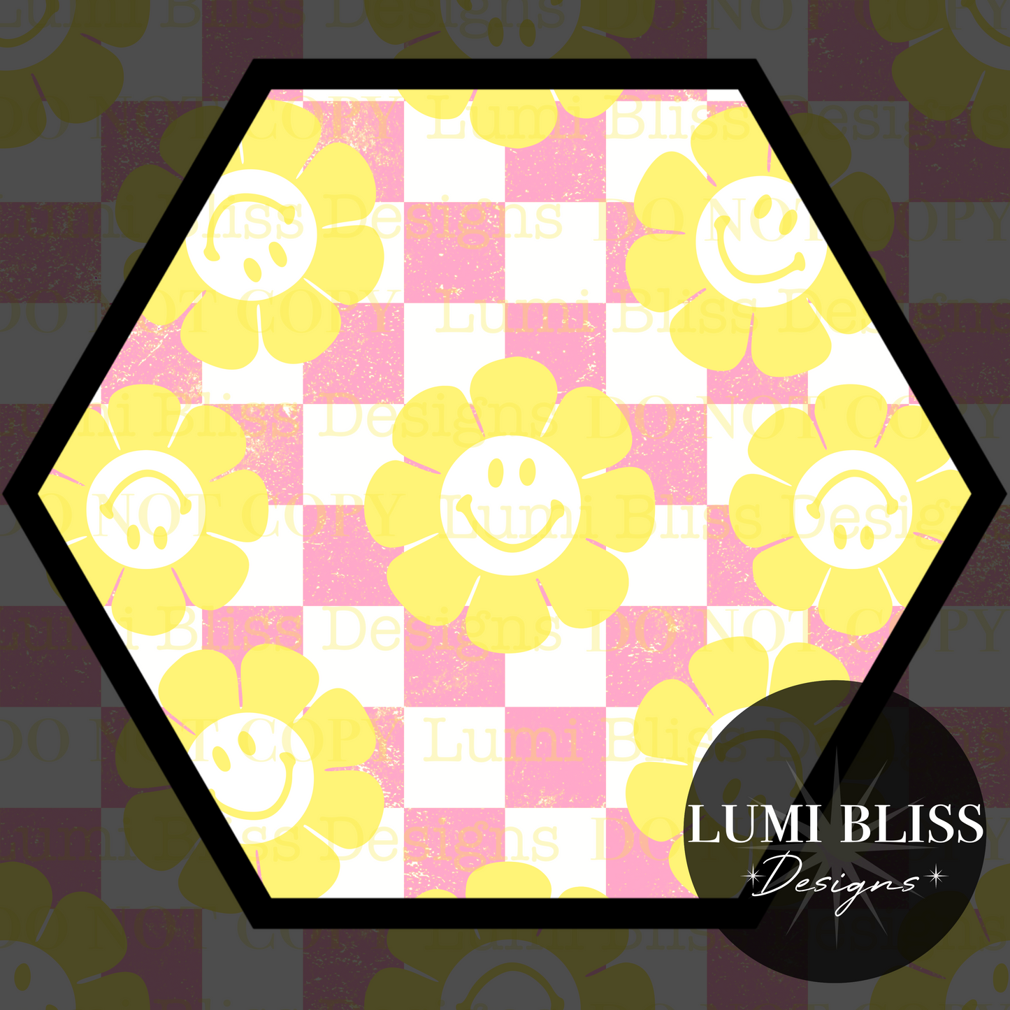 Daisy Smiley Checkers Seamless Pink/Yellow