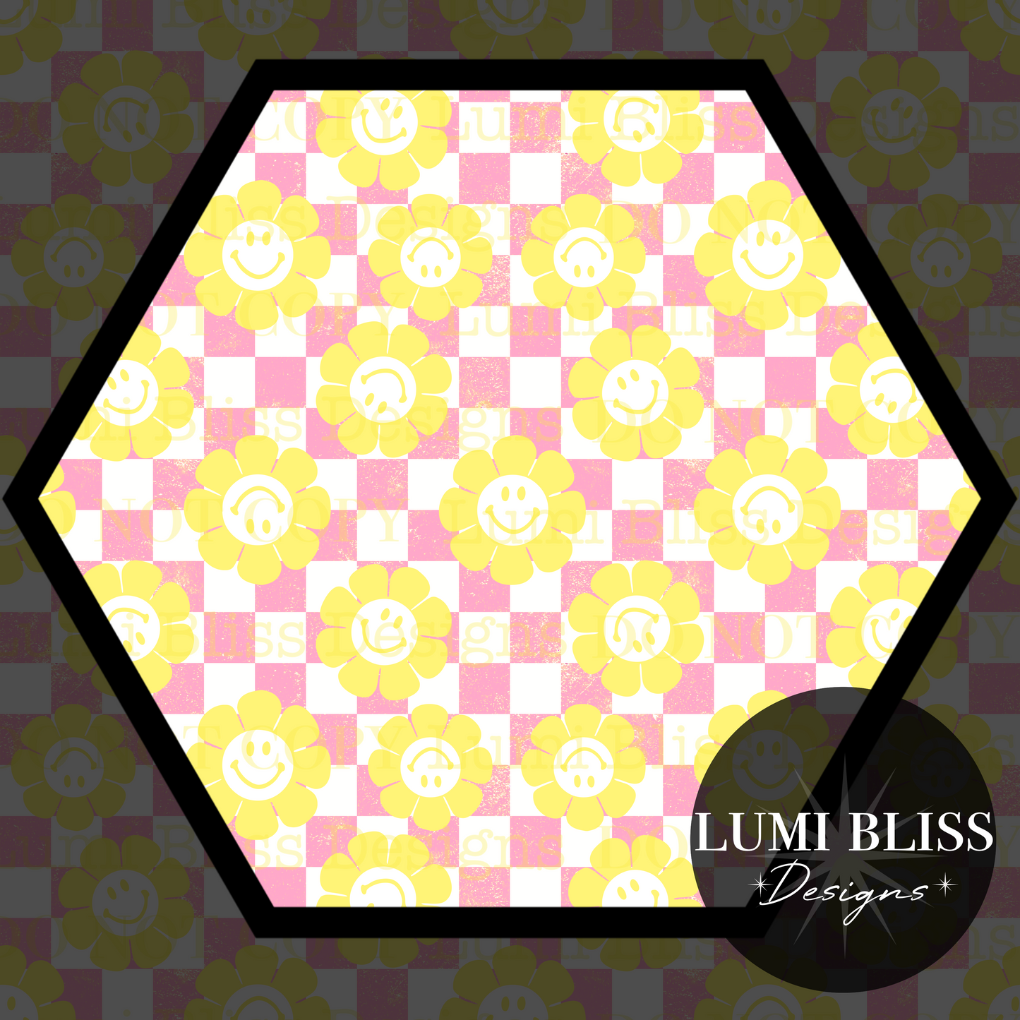 Daisy Smiley Checkers Seamless Pink/Yellow