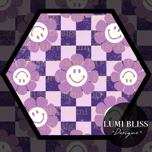 Smiley Daisy Checkers Seamless Purple