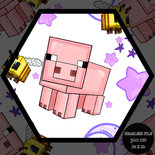 Moon & stars Pig Seamless