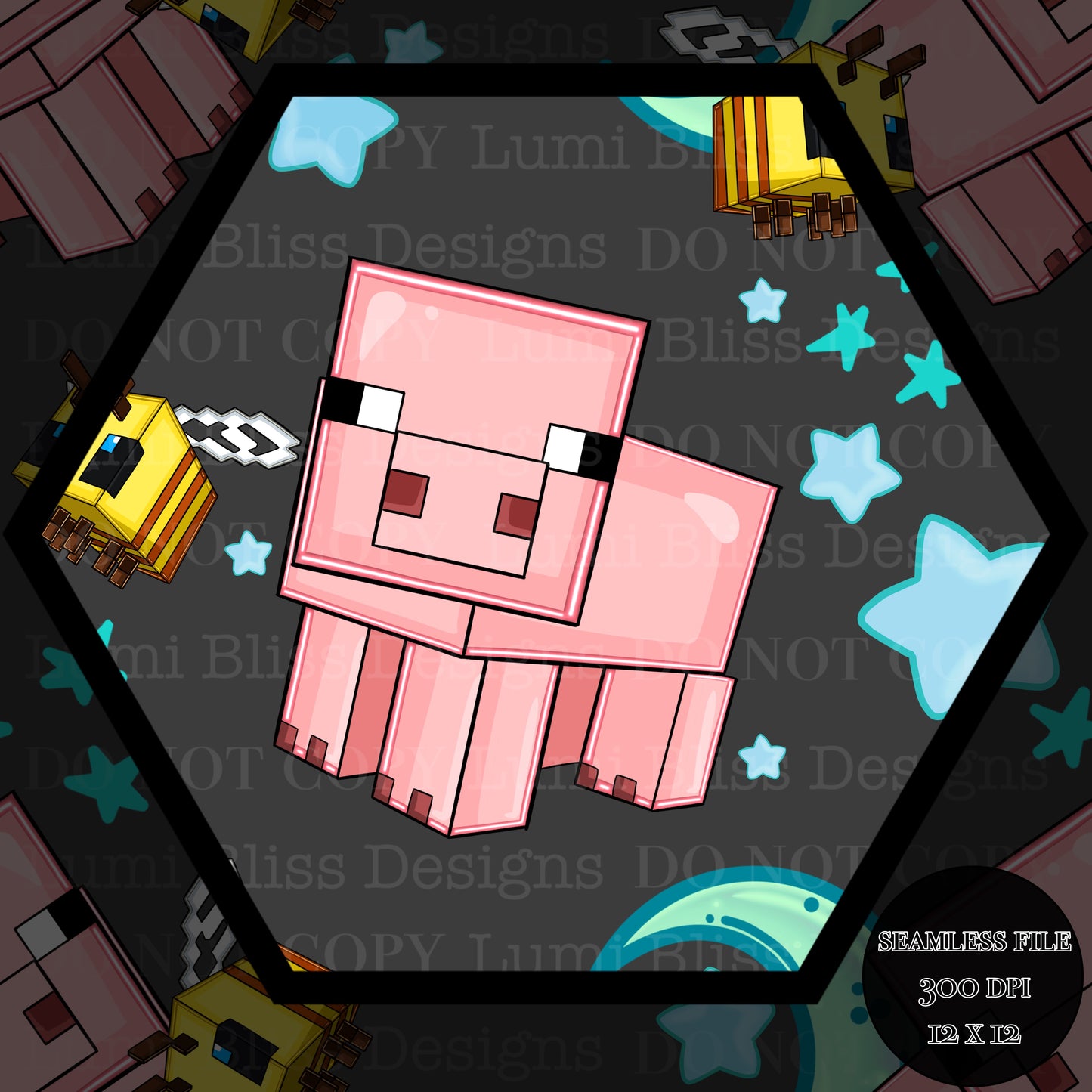 Moon & stars Pig Seamless
